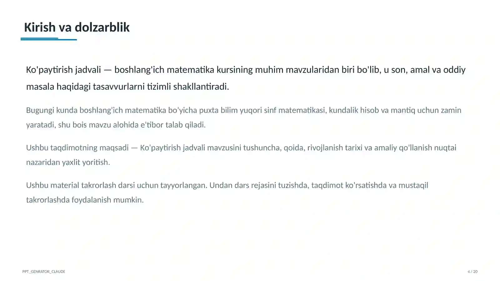 Ko'paytirish jadvali (2-sinf) 4