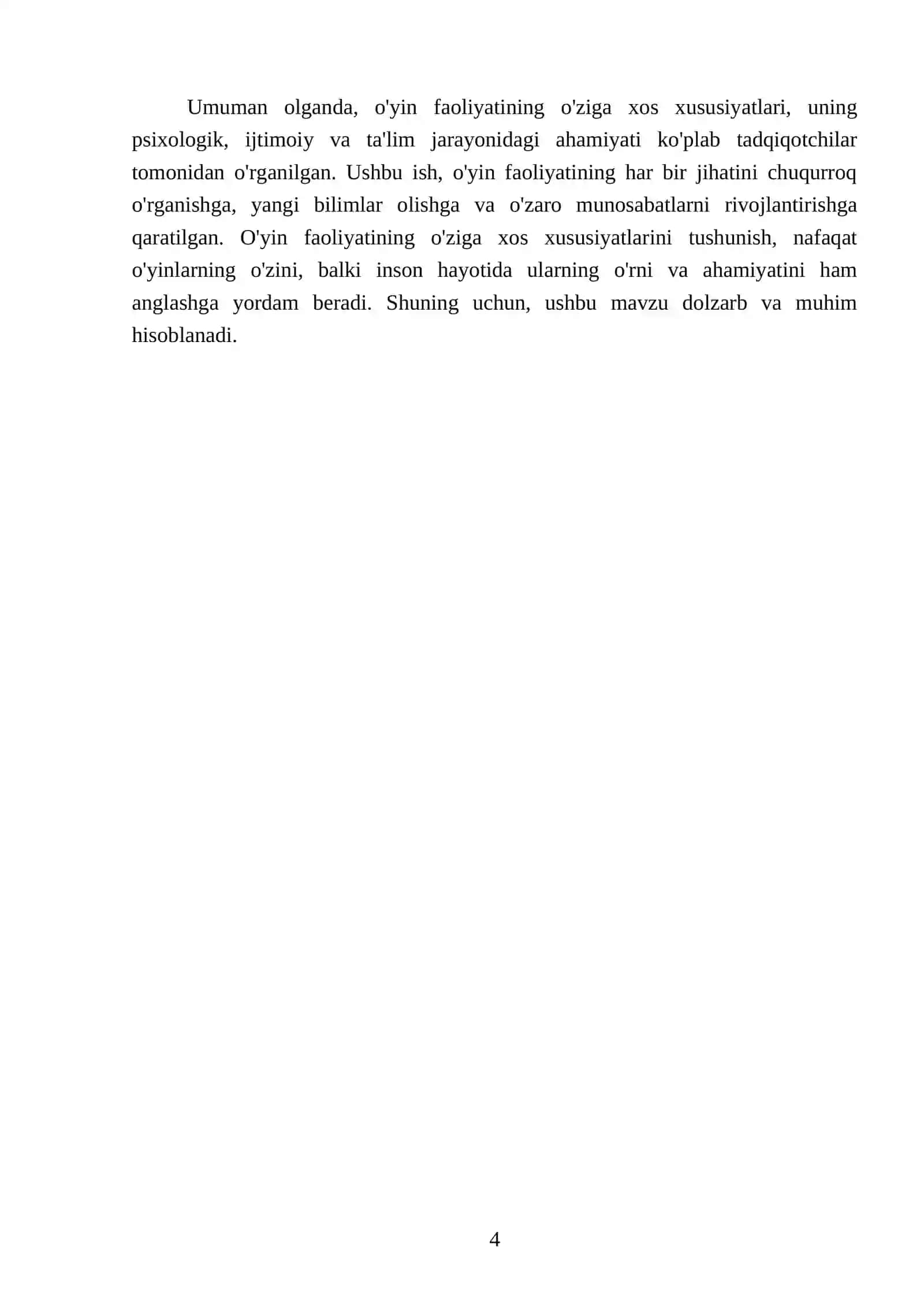 O‘YIN FAOLIYATINING O‘ZIGA XOS. XUSUSIYATLARI 4