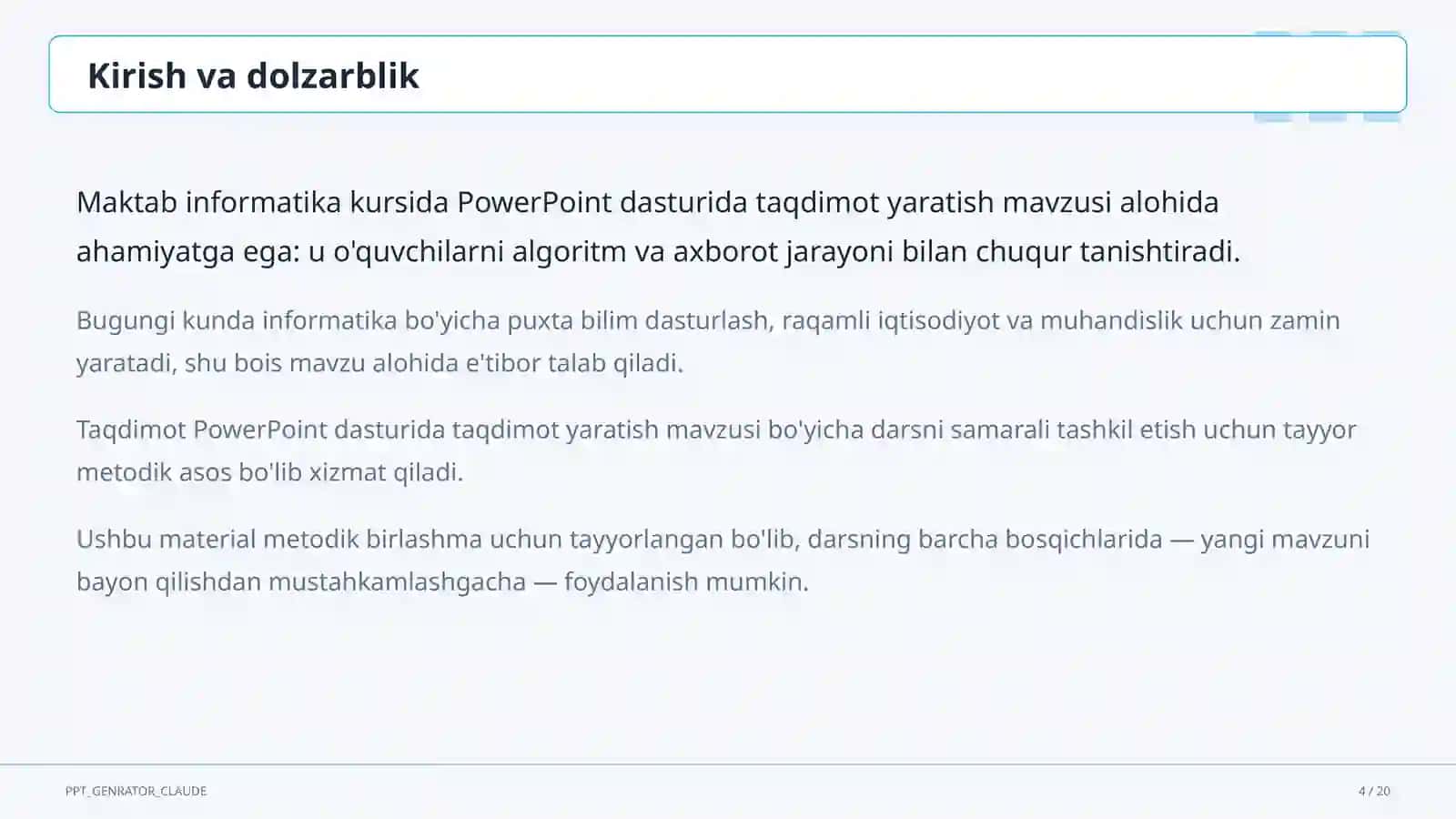 PowerPoint dasturida taqdimot yaratish (7-sinf) 4