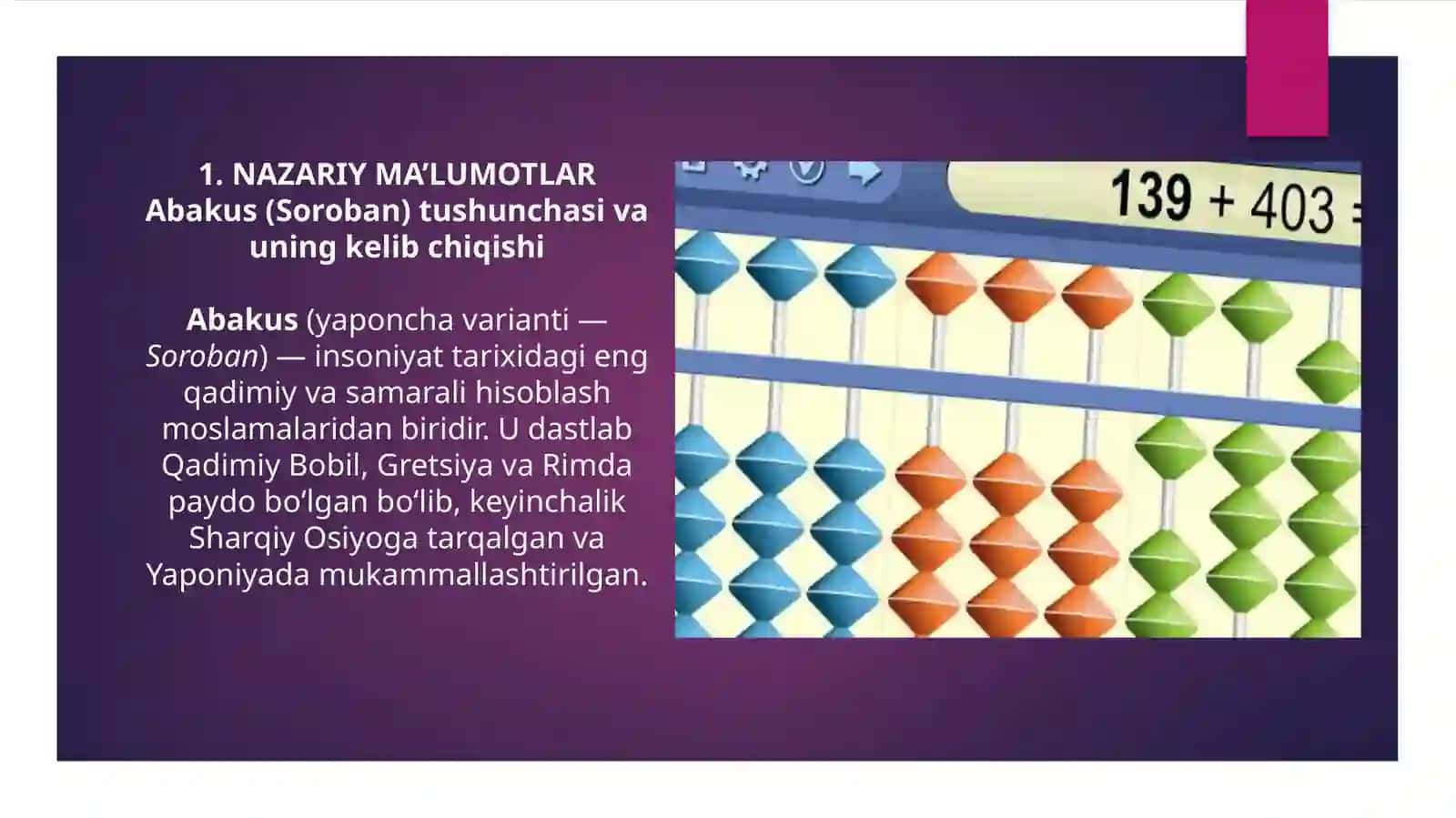 “Abakus yordamida qo`shish amalini bajarish” 4