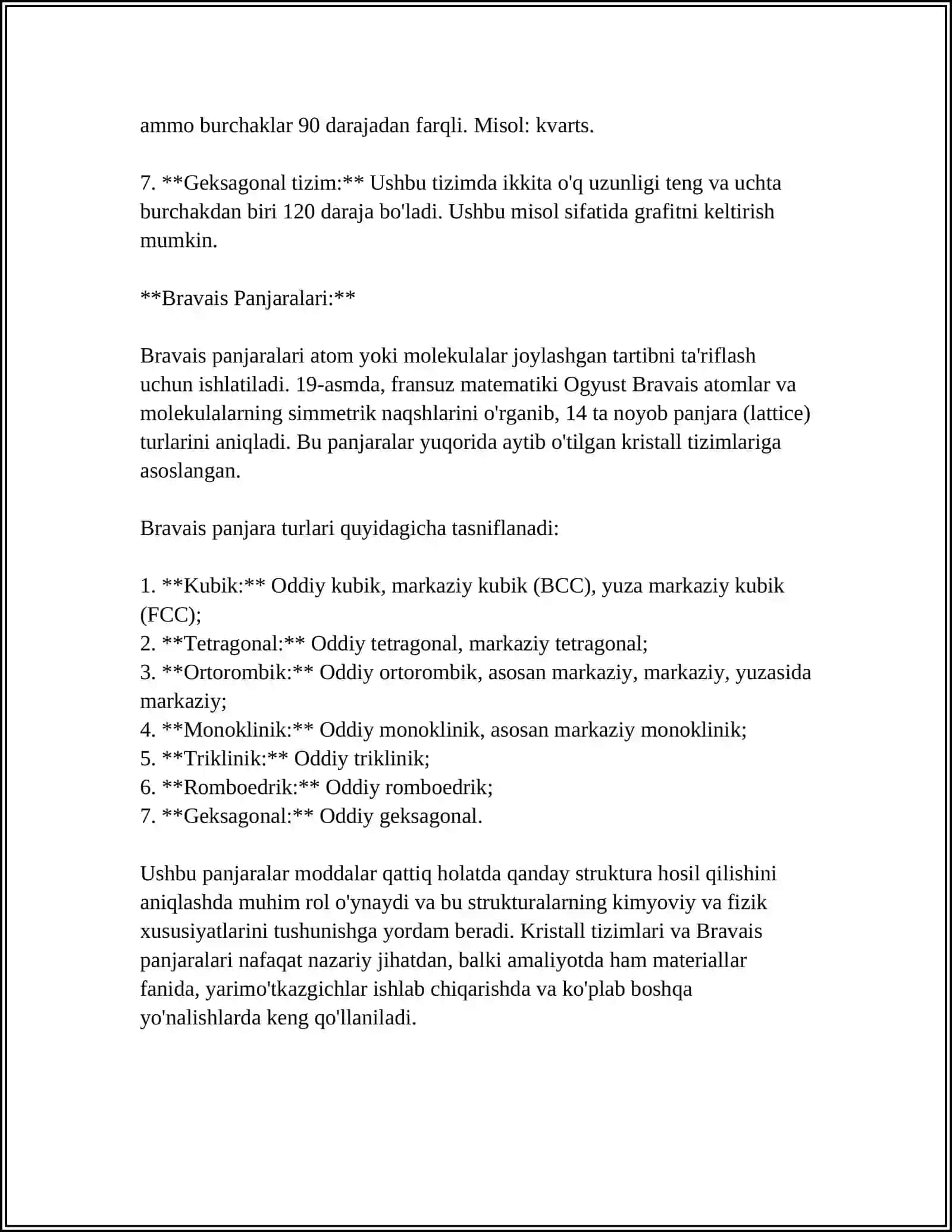 BAZALI MATRITSALI KRISTALLAR SINFLANISHI ASOSIY PARAMETRLARI 4
