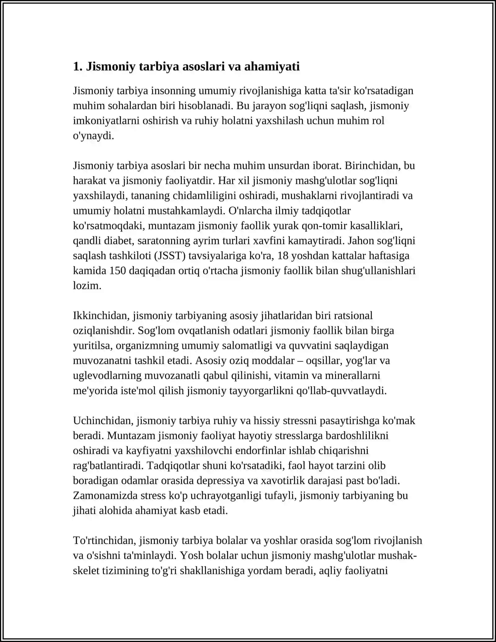 JISMONIY TARBIYA TURLARI VAZIFALARI VA ULARNING VOLEYBOLCHINING BOSHQA MASHG'ULOT TURLAR BILAN ALOQASI MUSTAQIL ISHI 4