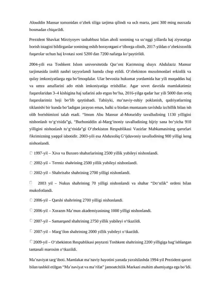 Mustaqillik yillarida O‘zbekiston Respublikasidagi ma’naviy va madaniy taraqqiyot. 4