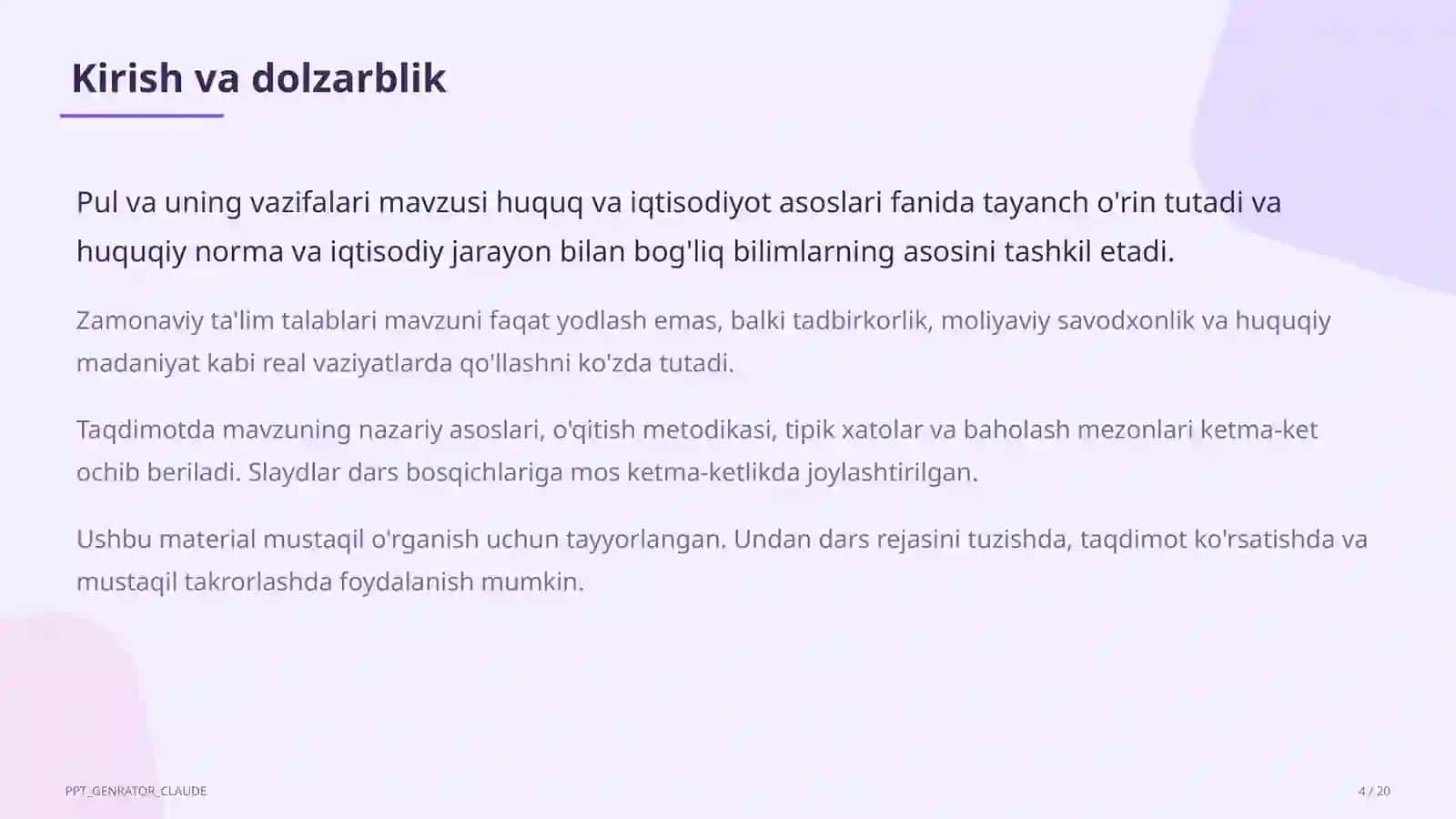 Pul va uning vazifalari (9-sinf) 4