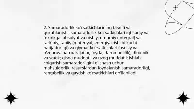 Ishlab chiqarish samaradorligi va uning koʻrsatkichlari 4