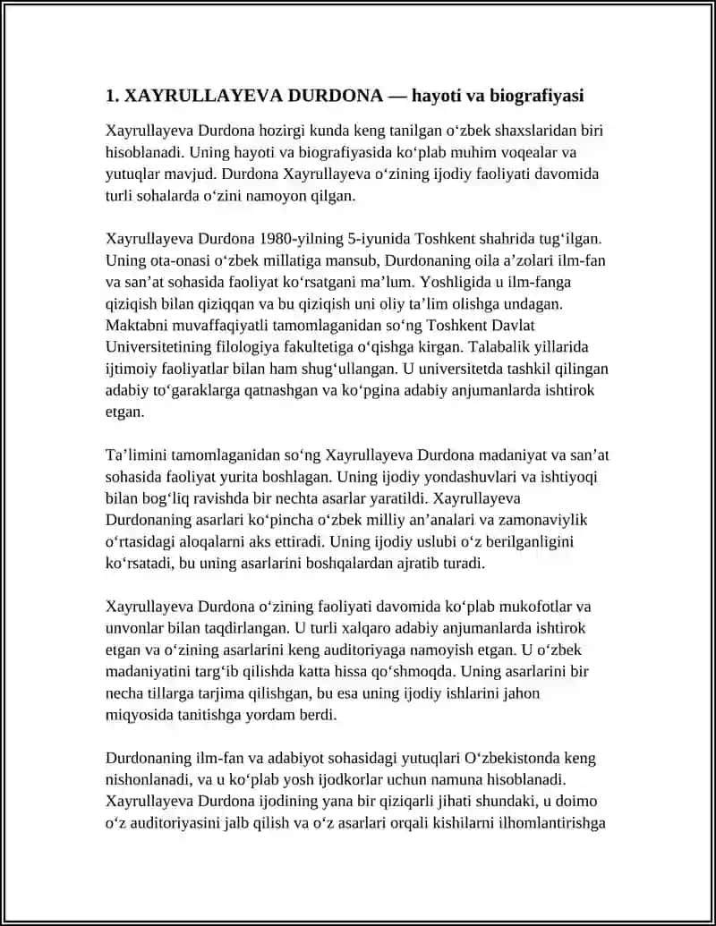 XAYRULLAYEVA DURDONA REFERAT 4