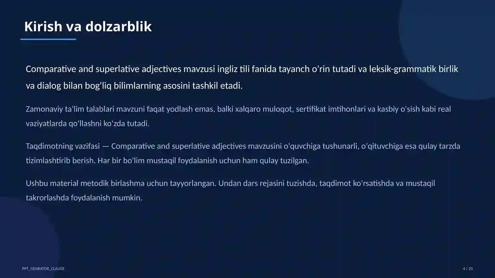 Mavzu: Ta'limiy maqsad: mavzu bo'yicha tayanch tushunchalarni shakllantirish 4
