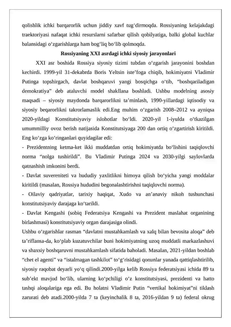 XXI asrda Rossiya ichki va tashqi siyosati 4