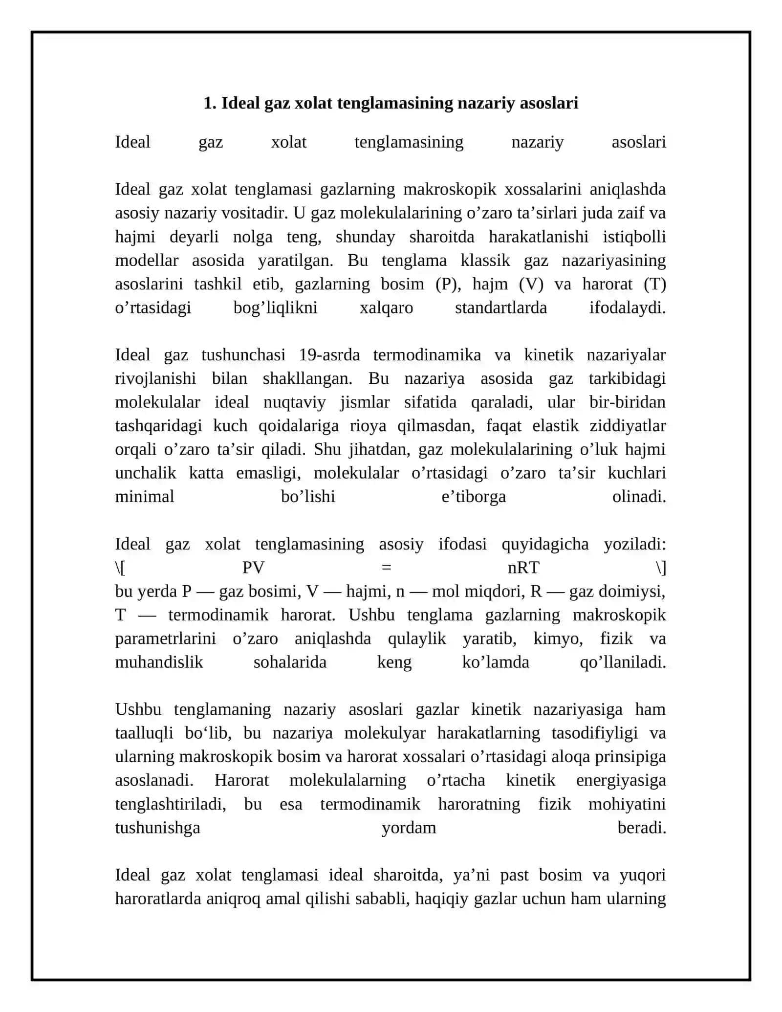 Ideal gaz xolat tenglamasi va uning qoʻllanilishi 4
