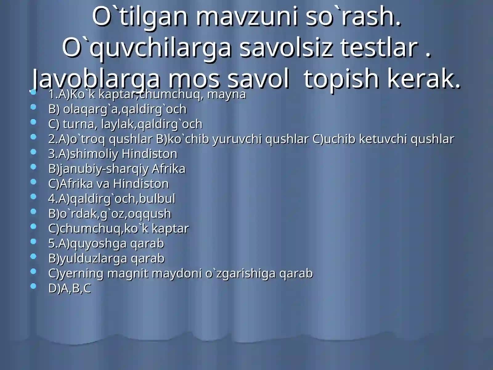 Qushlarning xilma-xilligi. Voha va cho`l qushlari 4