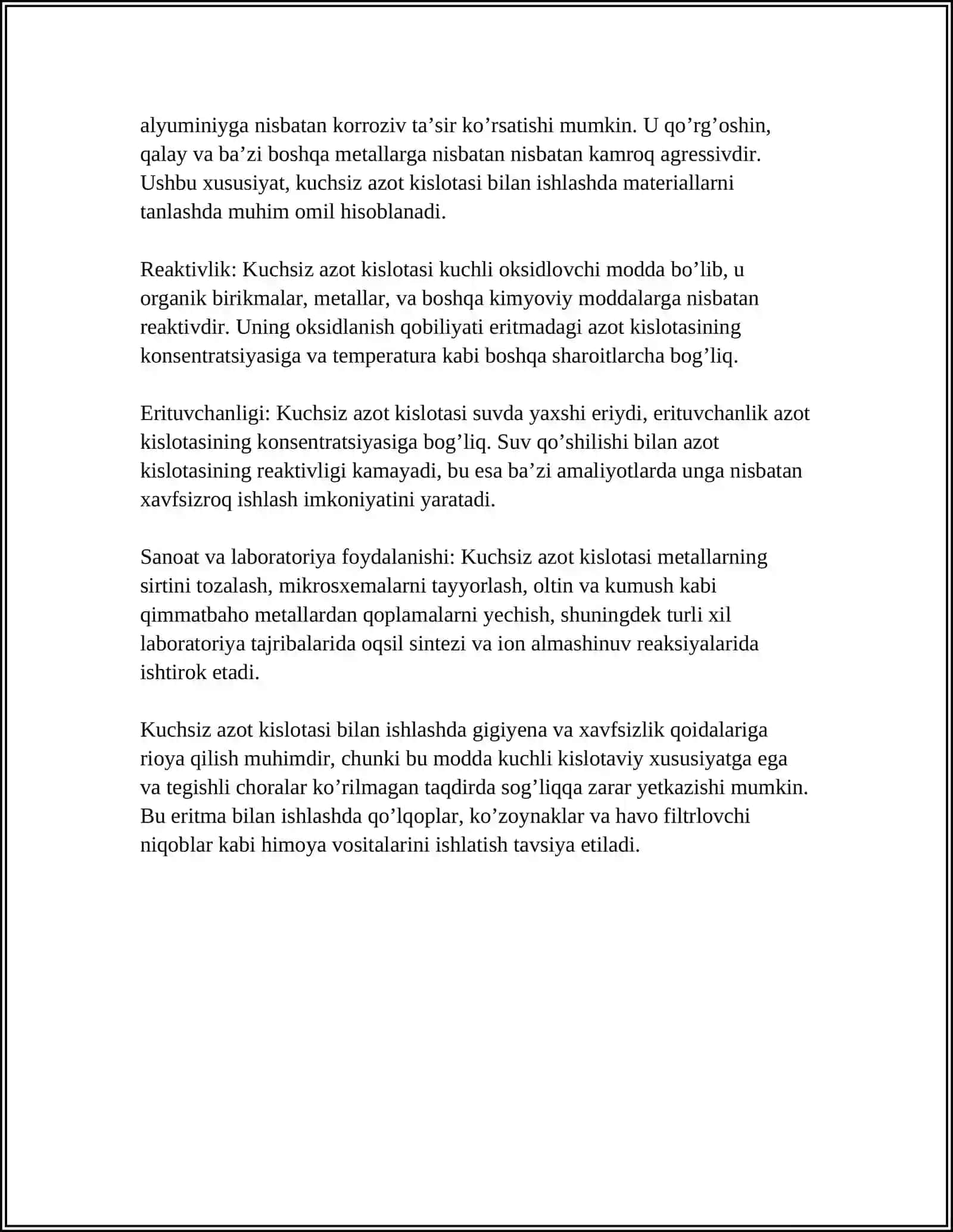 KUCHSIZ AZOT KISLOTASINI OLISH TEXNALOGIYASI 4