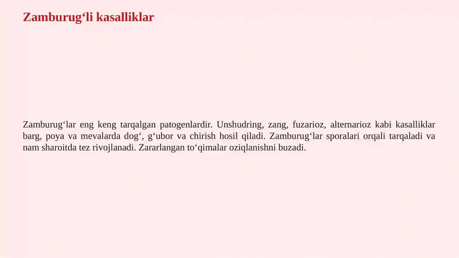 O‘SIMLIK KASALLIKLARI, ULARNING SABABLARI VA HIMOYA QILISH USULLARI 4