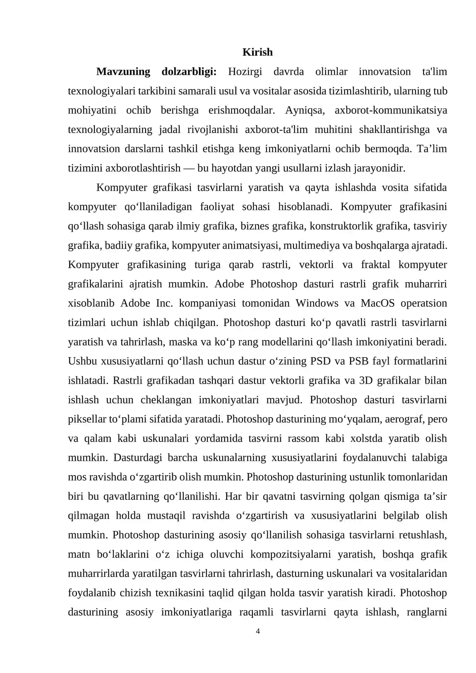 Qatlamlar bilan ishlash mavzusini o’qitish metodikasi. Kurs ishi. 4