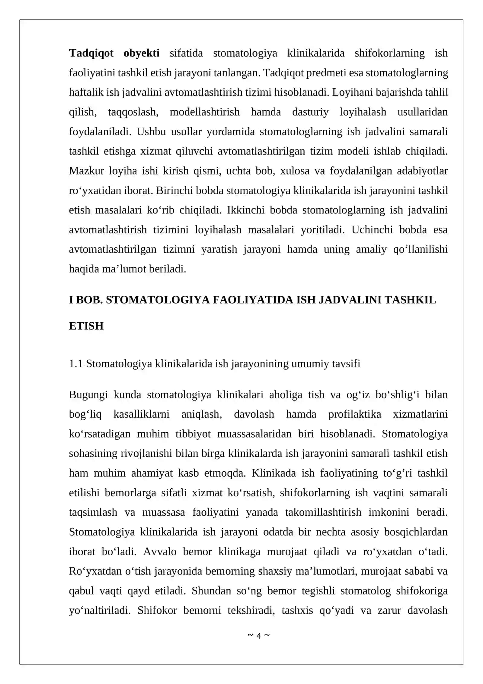 STOMATOLOGLARNING HAFTALIK ISH JADVALINI AVTOMATLASHTIRISH 4