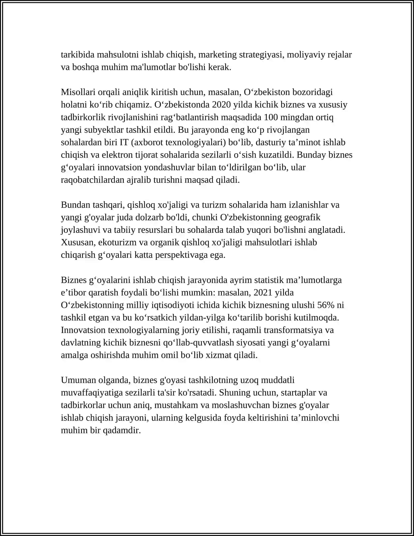 BEZNIS REJA BO'YICHA LOYIHA ISHI 4