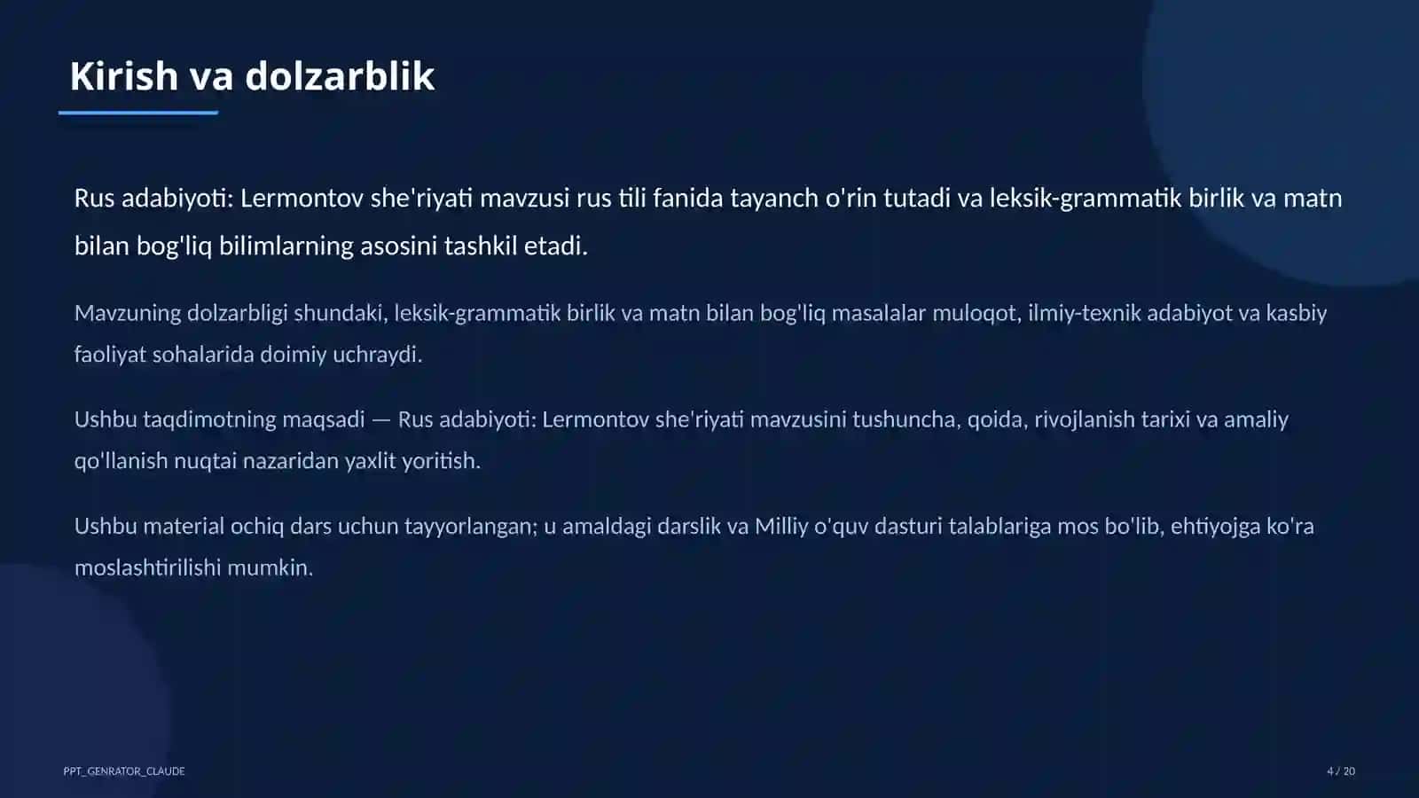 Rus adabiyoti: Lermontov she'riyati (9-sinf) 4