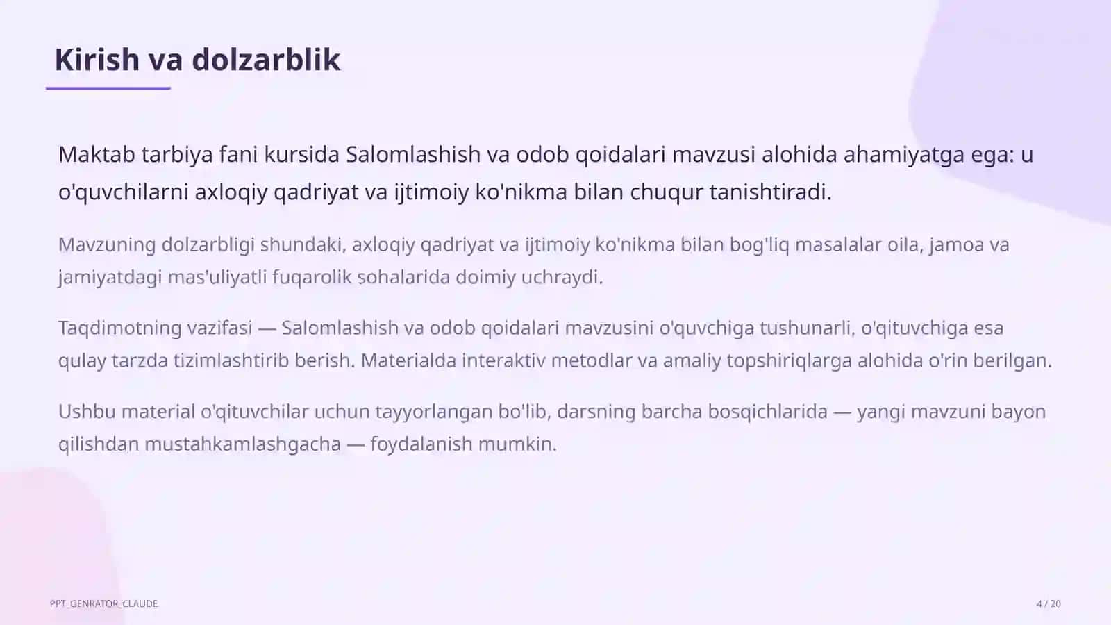 Salomlashish va odob qoidalari (1-sinf) 4