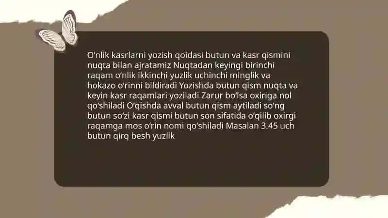 Oʻnlik kasrlar va ular ustida amallarni bajarish algoritmi 4
