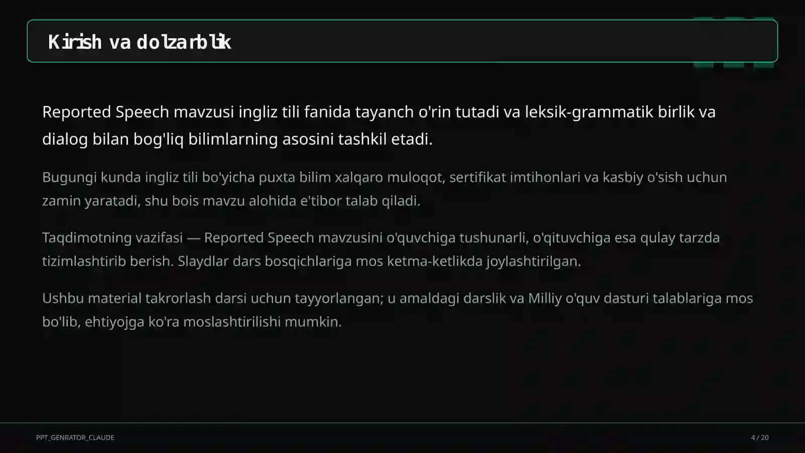 Reported Speech (9-sinf) 4
