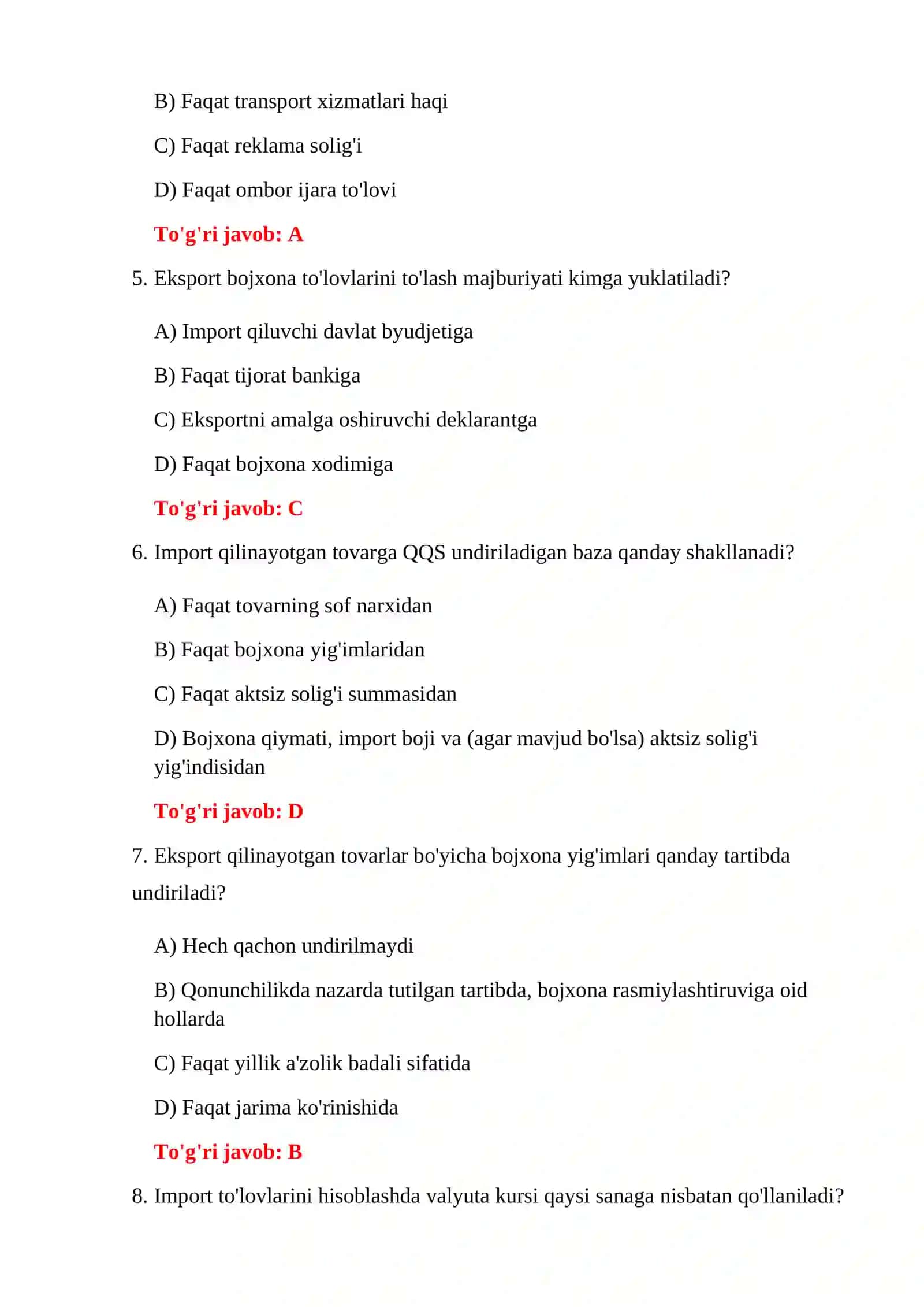 EKSPORT TOVARLARI BOJXONA TESTLARI 4