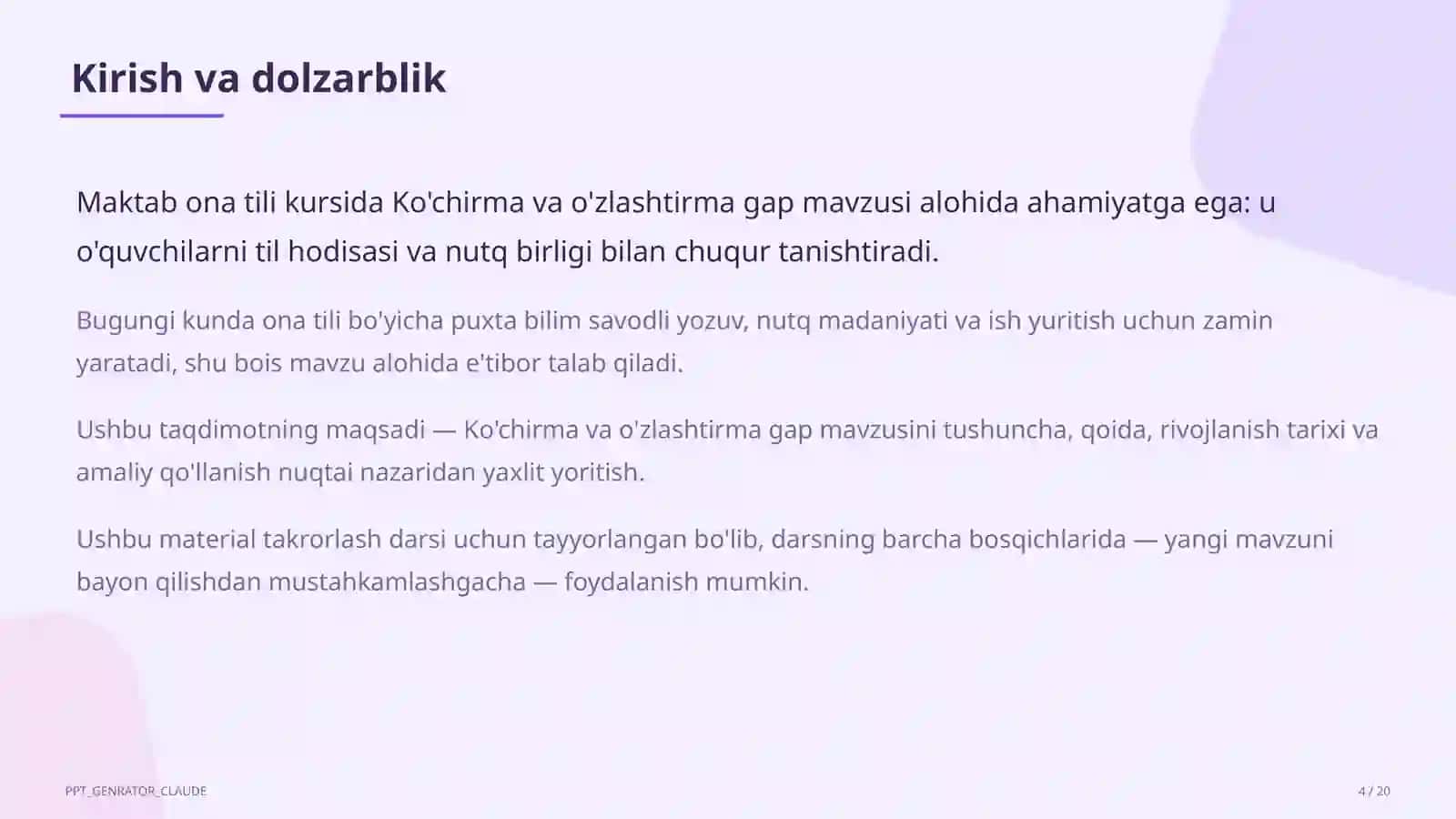Ko'chirma va o'zlashtirma gap (9-sinf) 4