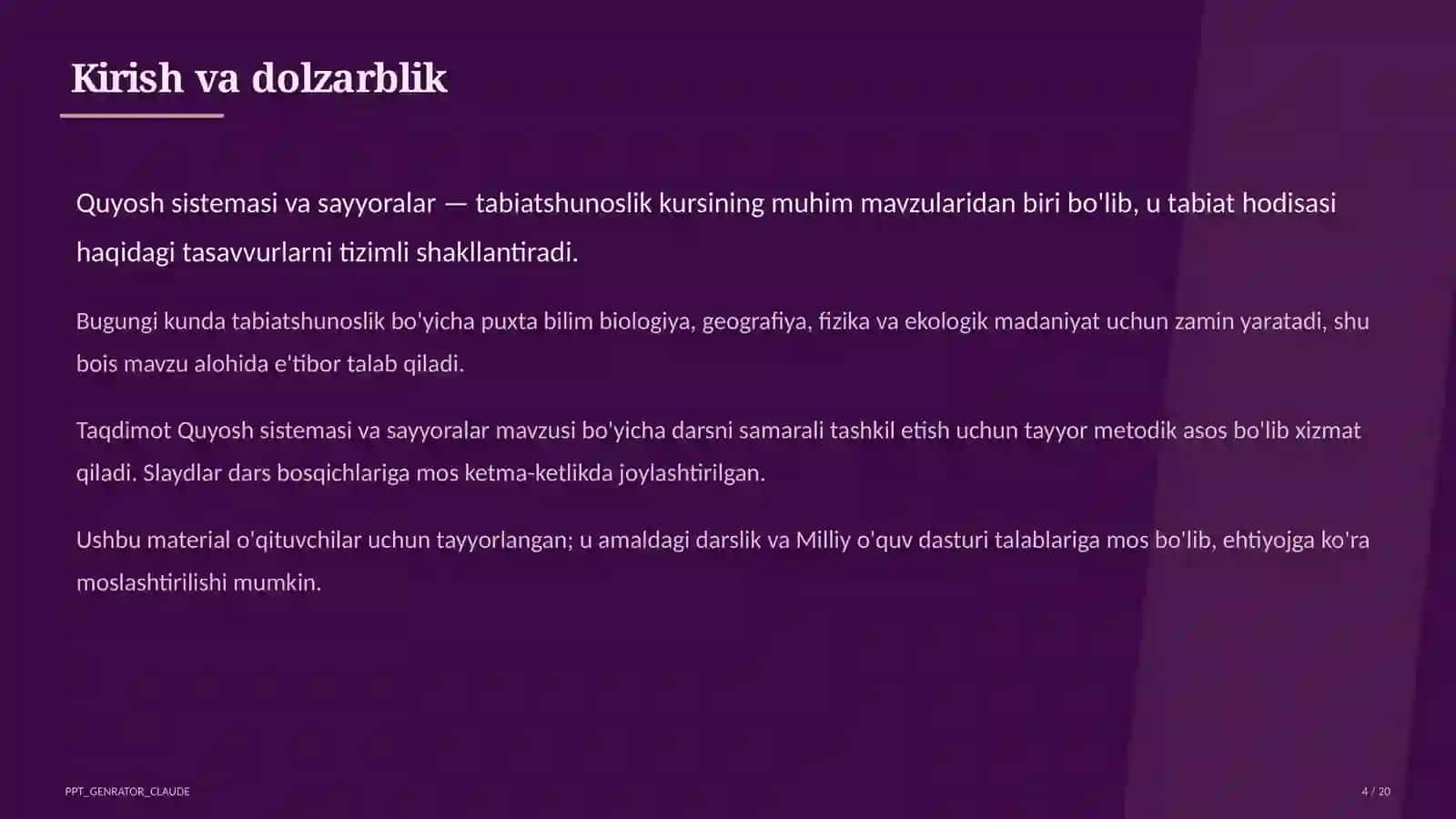 Quyosh sistemasi va sayyoralar (4-sinf) 4