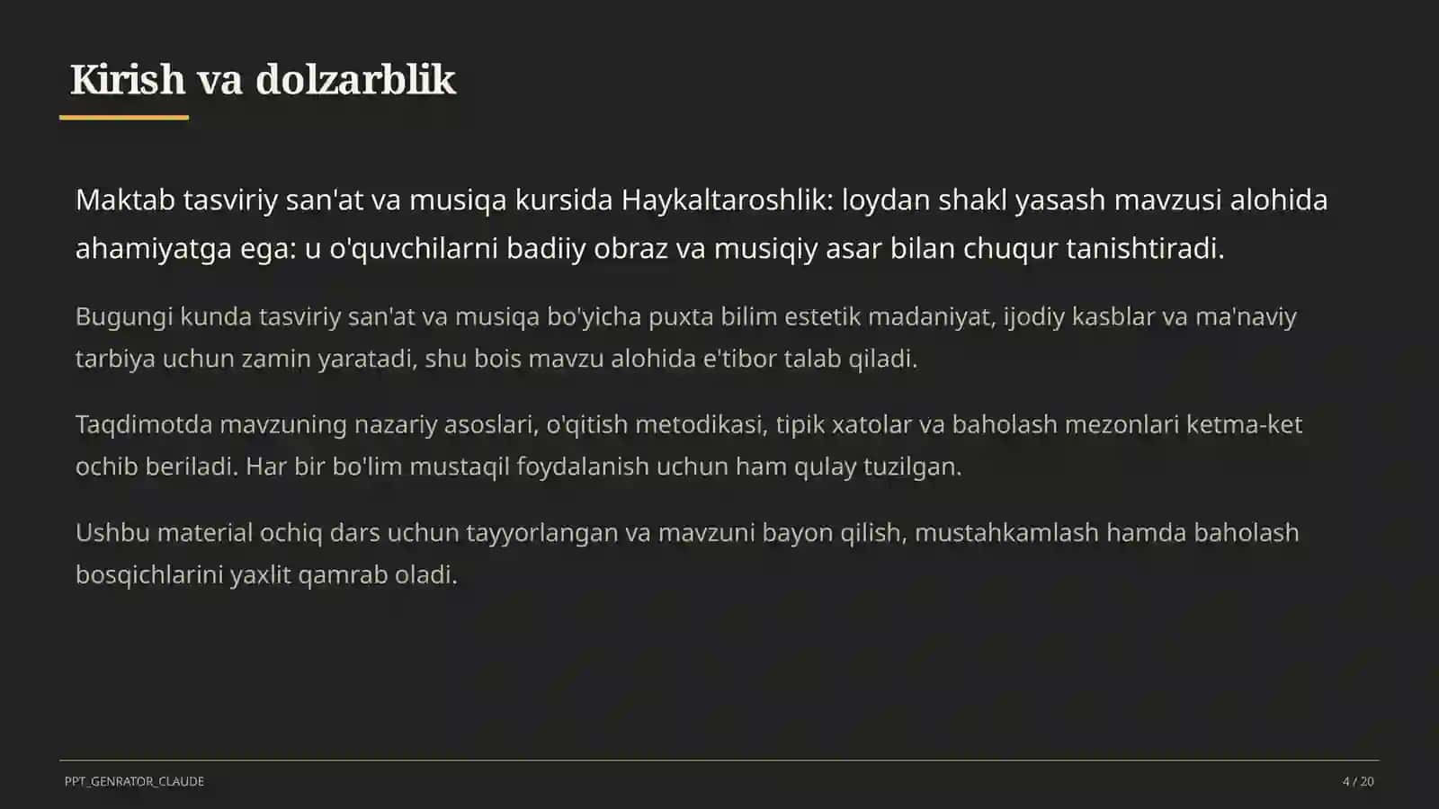 Tasviriy san'at va musiqa (1–7) — ochiq dars uchun 4