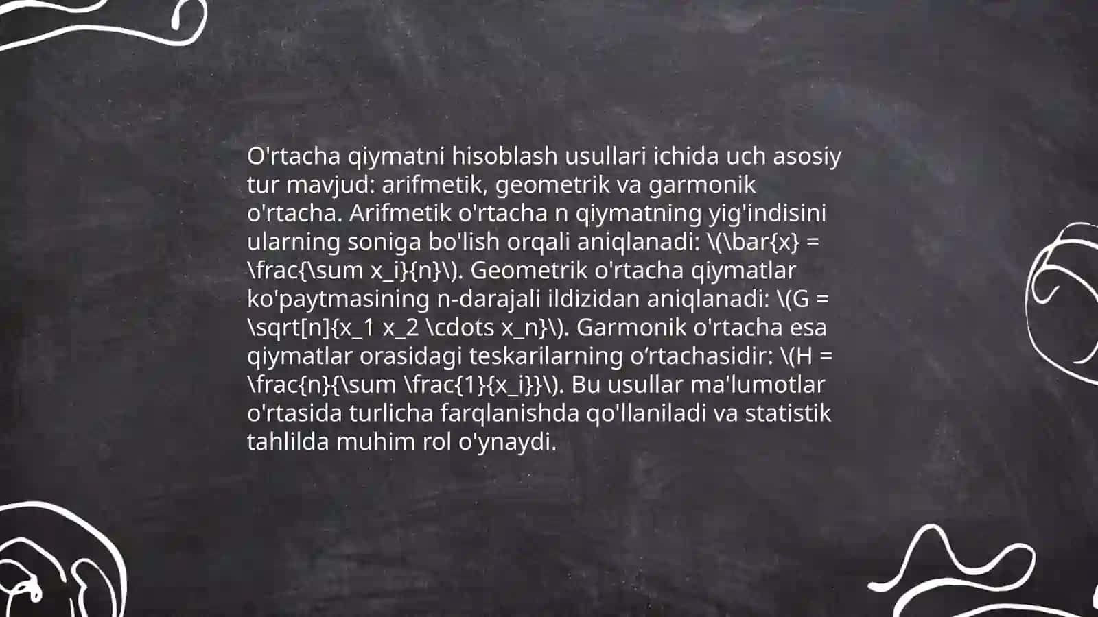 O'rtacha qiymat r-korrellatsiya koeffitsinteni aniqlash baholash 4