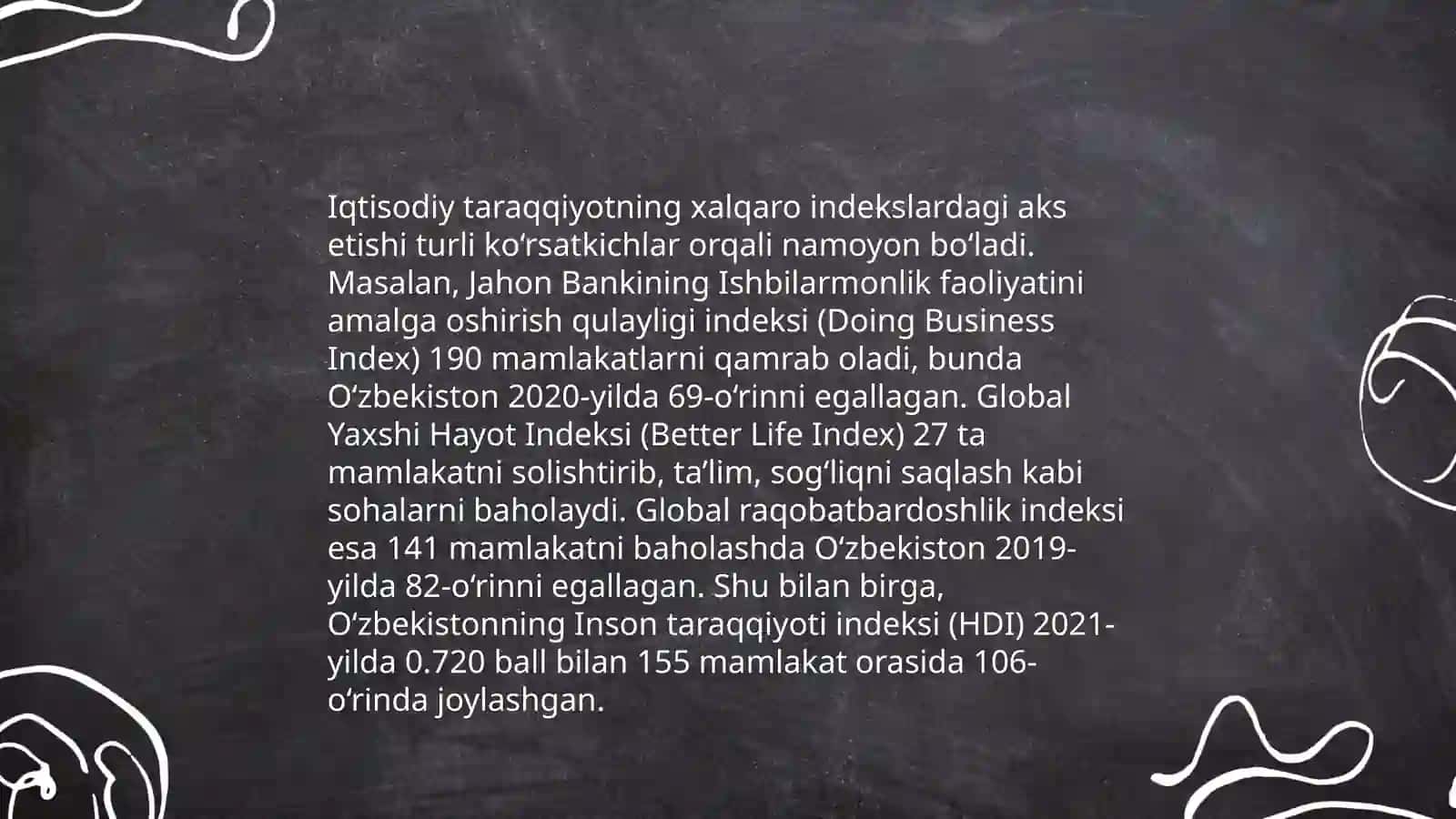 Yangi O'zbekiston ijtimoiy-siyosiy, iqtisodiy va madaniy hayotida roʻy berayotgan oʻzgarishlarning xalqaro reyting va indekslarda aks etishi 4