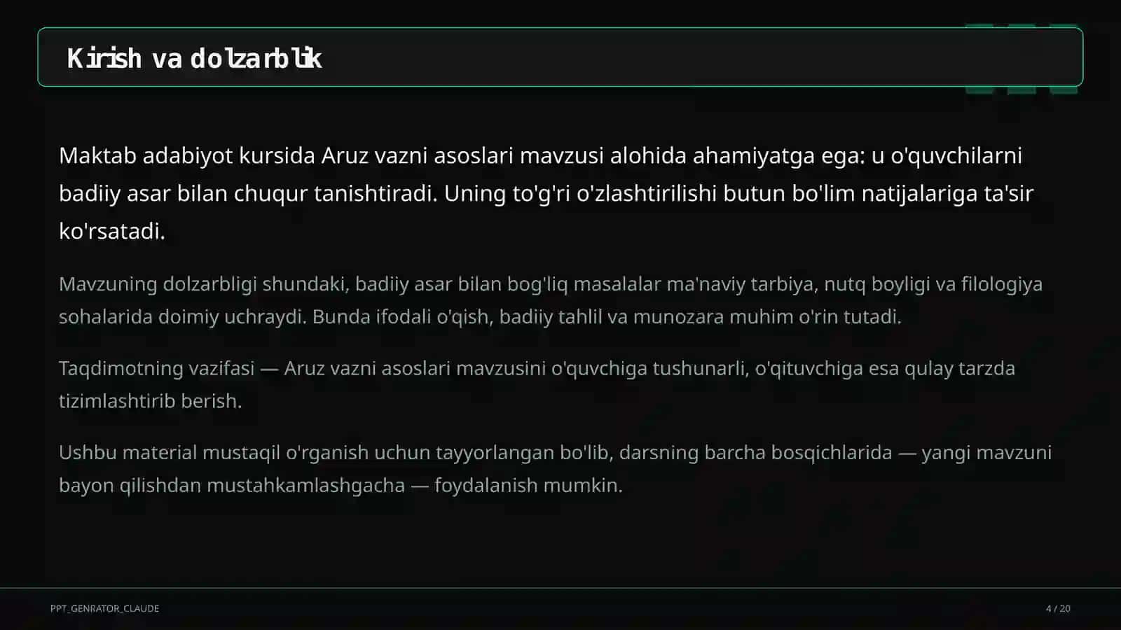 Aruz vazni asoslari (9-sinf) 4