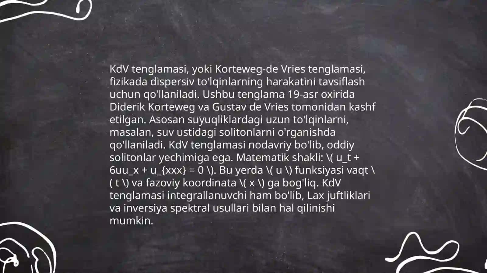 Sochilishining teskari masalasi metodi. KdV tenglamasining yechillish sxemasi 4