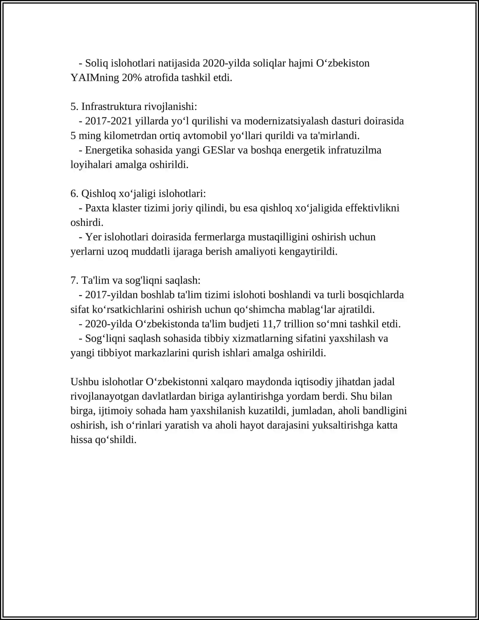 MAMLAKATIMIZ IJTIMOIY-IQTISODIY TARAQQIYOTINING SIFAT BOSQICHIGA O'TISHIDA SHAVKAT MIRZIYOYEV TASHABBUSLARINING O'RNI 4