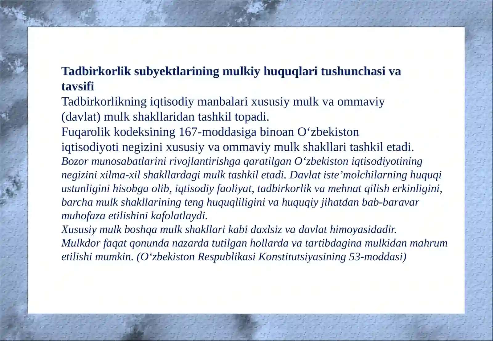 TADBIRKORLIK SUBYEKTLARINING MOL-MULKOBYEKTLARI 4