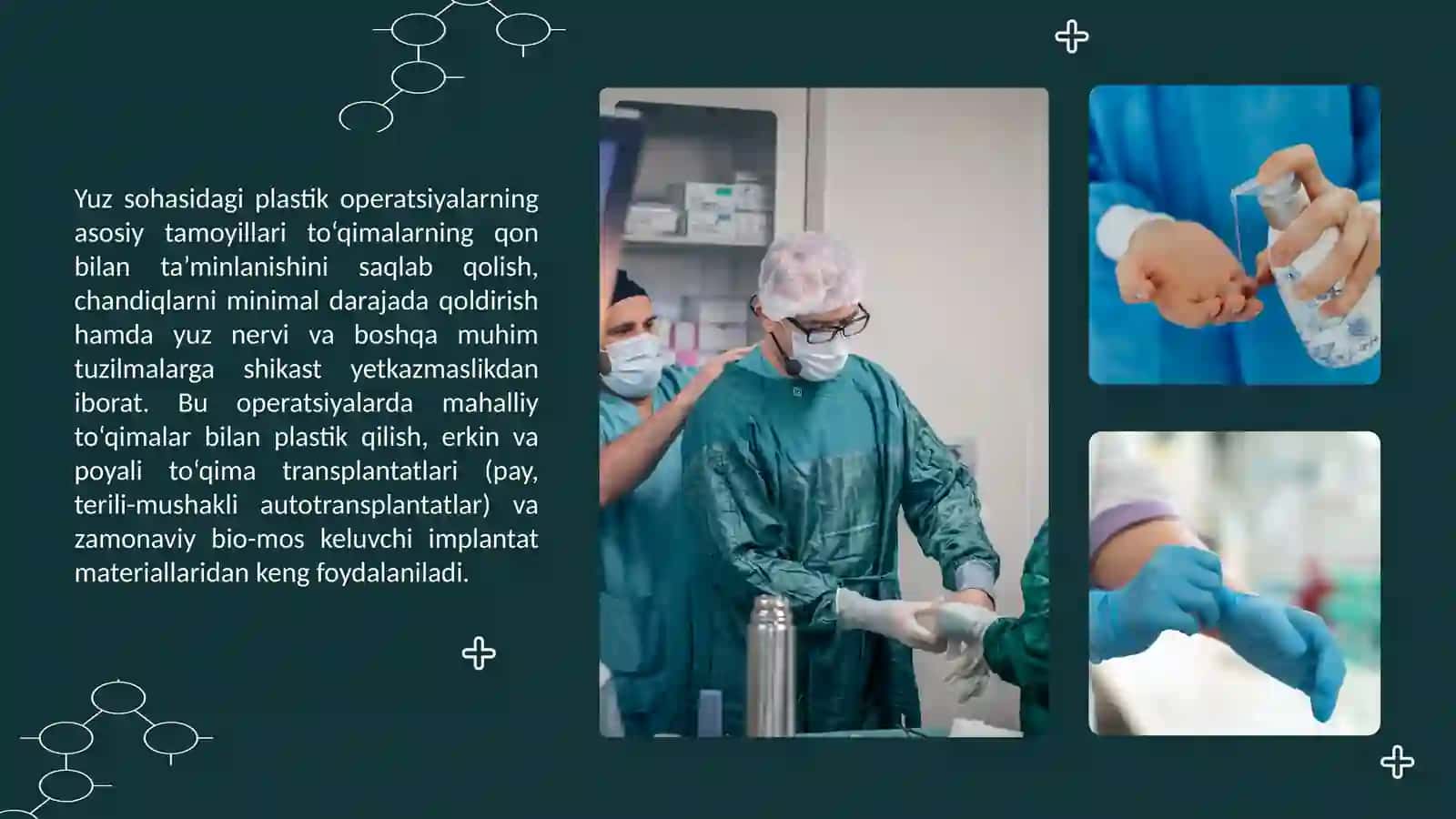Yuzdagi plastik operatsiyalar haqida tushincha. Yuqori lab va tanglay tug`ma nuqsonlarida tiklovchi operatsiyalar. Yuqori va pastki jag`lar rezeksiyasi 4