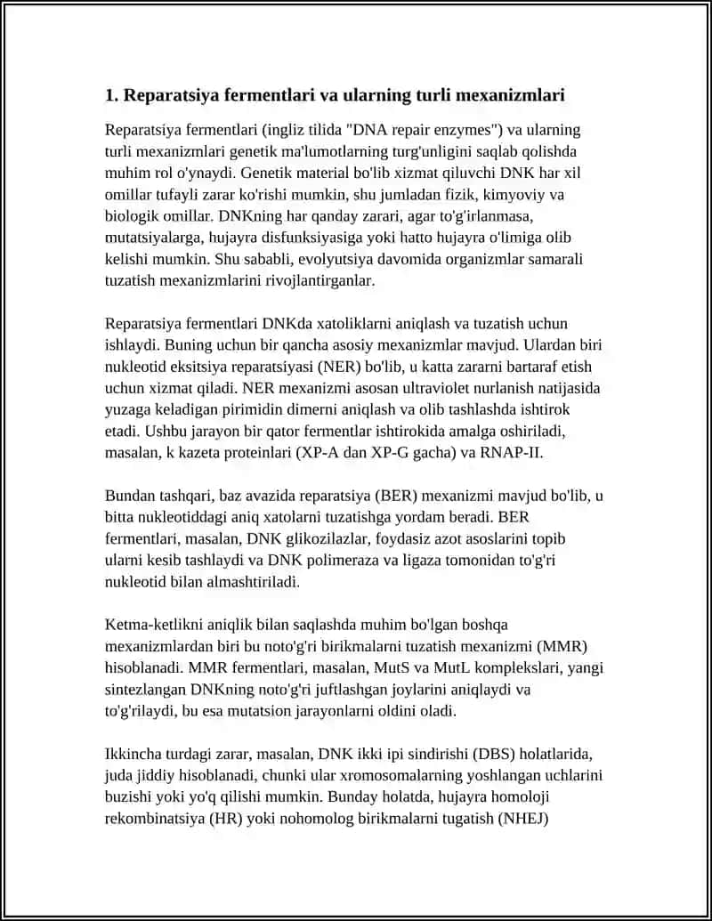 MUSTAQIL ISH Mavzu: REPARATSIYA FERMENTLARI FAOLIYATINING XILMA-XILLIGI.NOALLEL GENLARNING ÓZARO TA'SIRI. PLEYOTROPIYA. 4