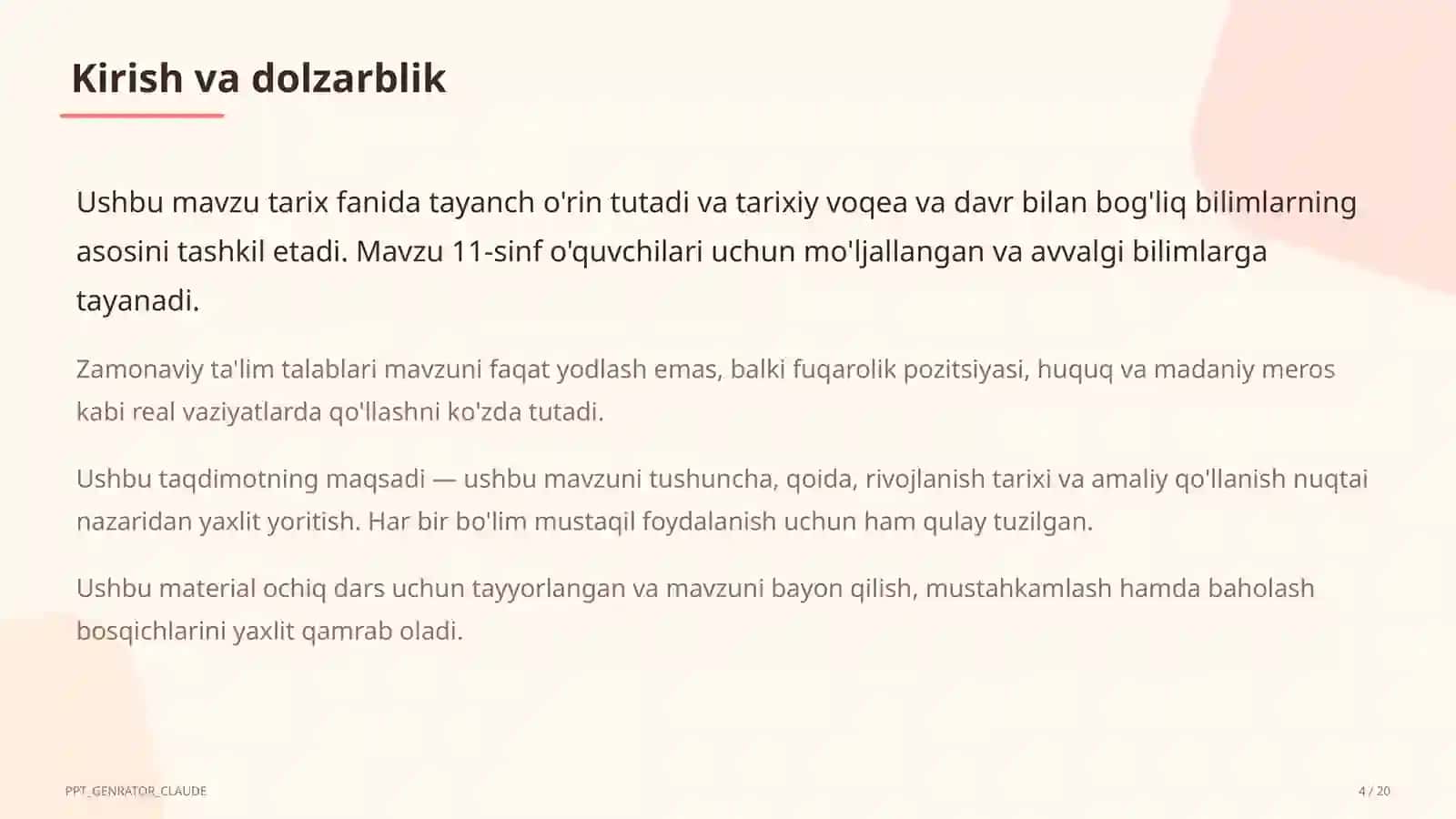 Mustaqil O'zbekistonning davlat ramzlari va Konstitutsiyasi (11-sinf) 4