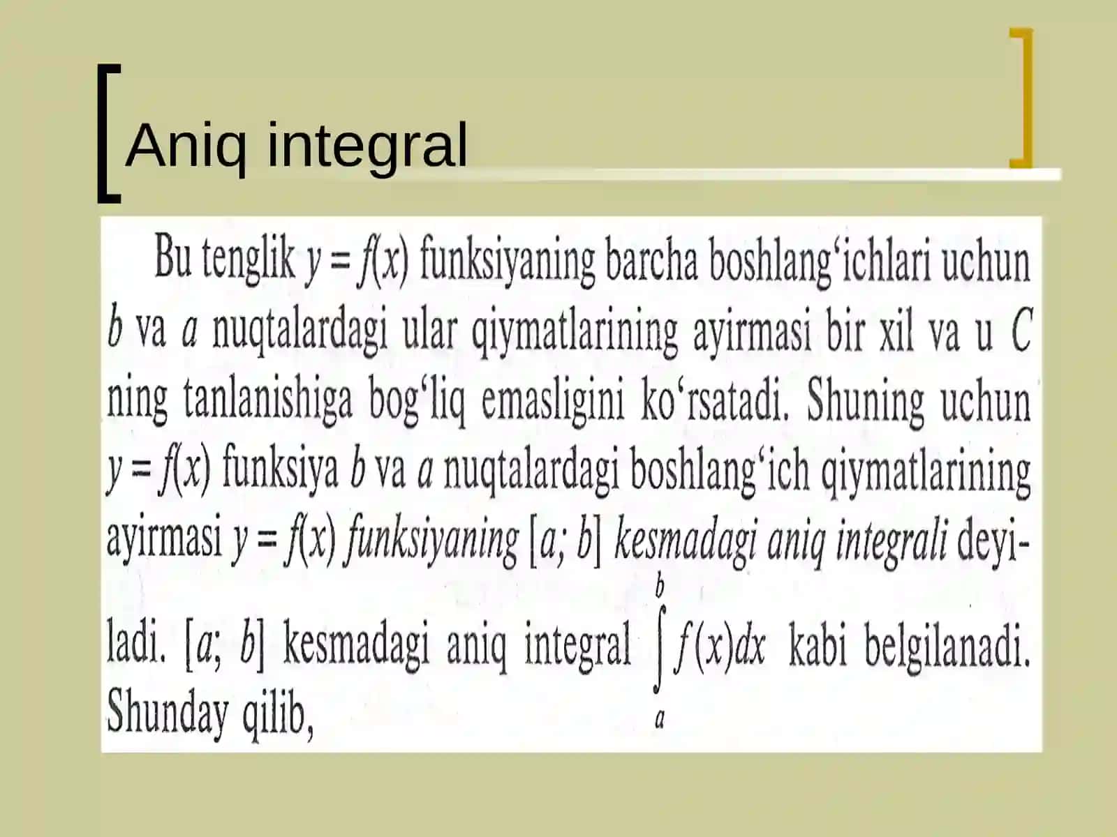 Aniq integralning xossalari 4