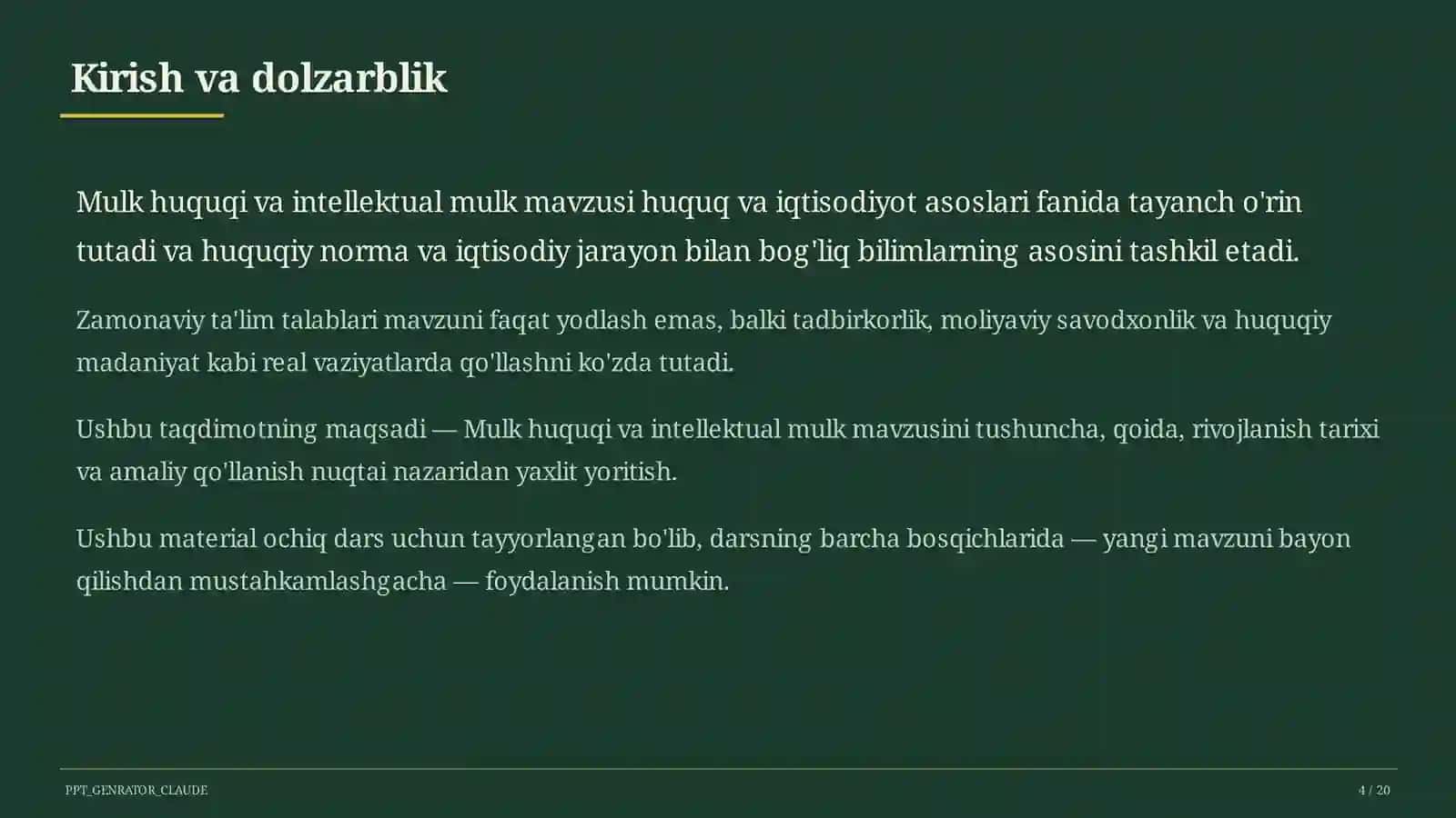 Mulk huquqi va intellektual mulk (11-sinf) 4