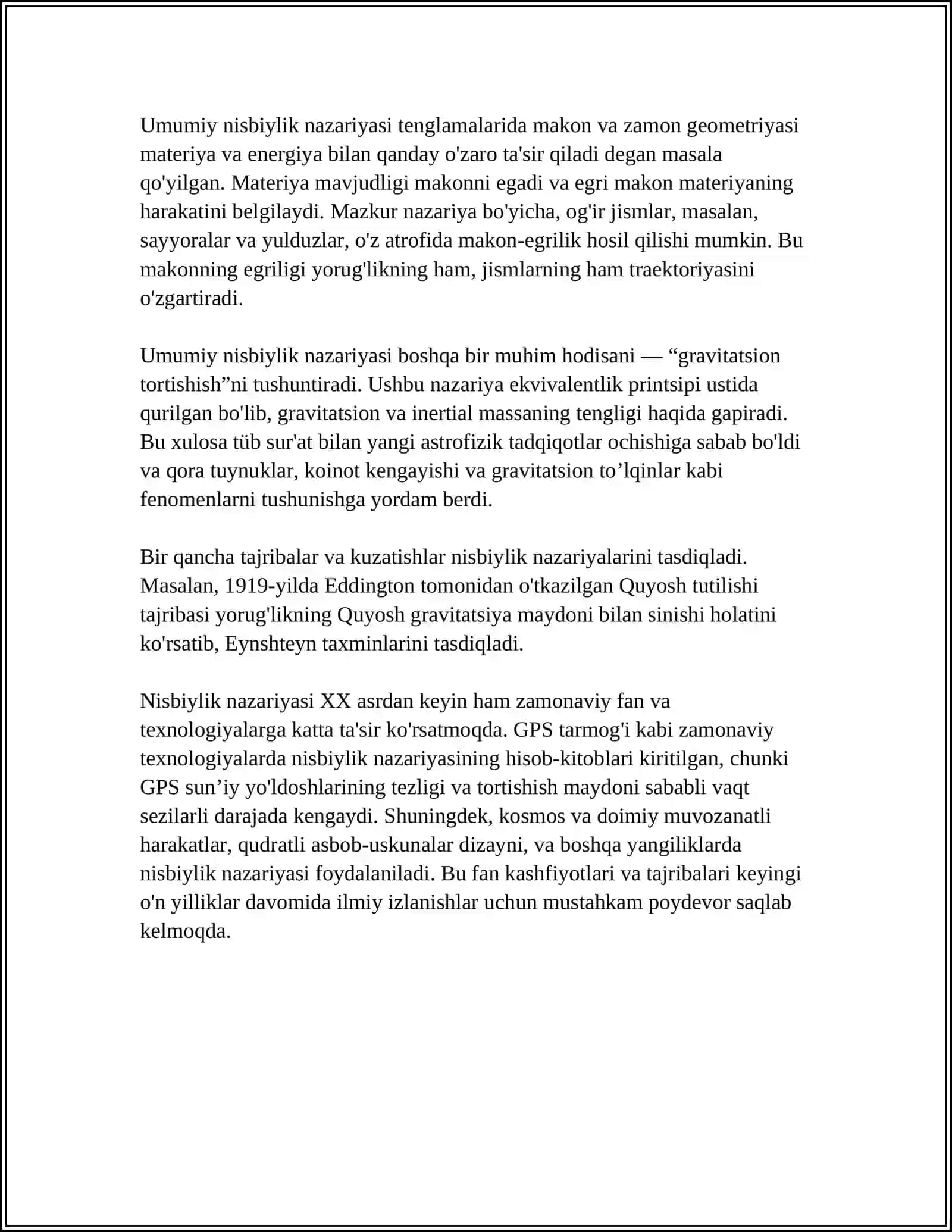 NISBIYLIK NAZARIYASI ELEMENTLARI. RELATIVISTIK DINAMIKA ASOSLARI. KEPLER QONUNI. MARKAZIY MAYDONDAGI HARAKAT 4