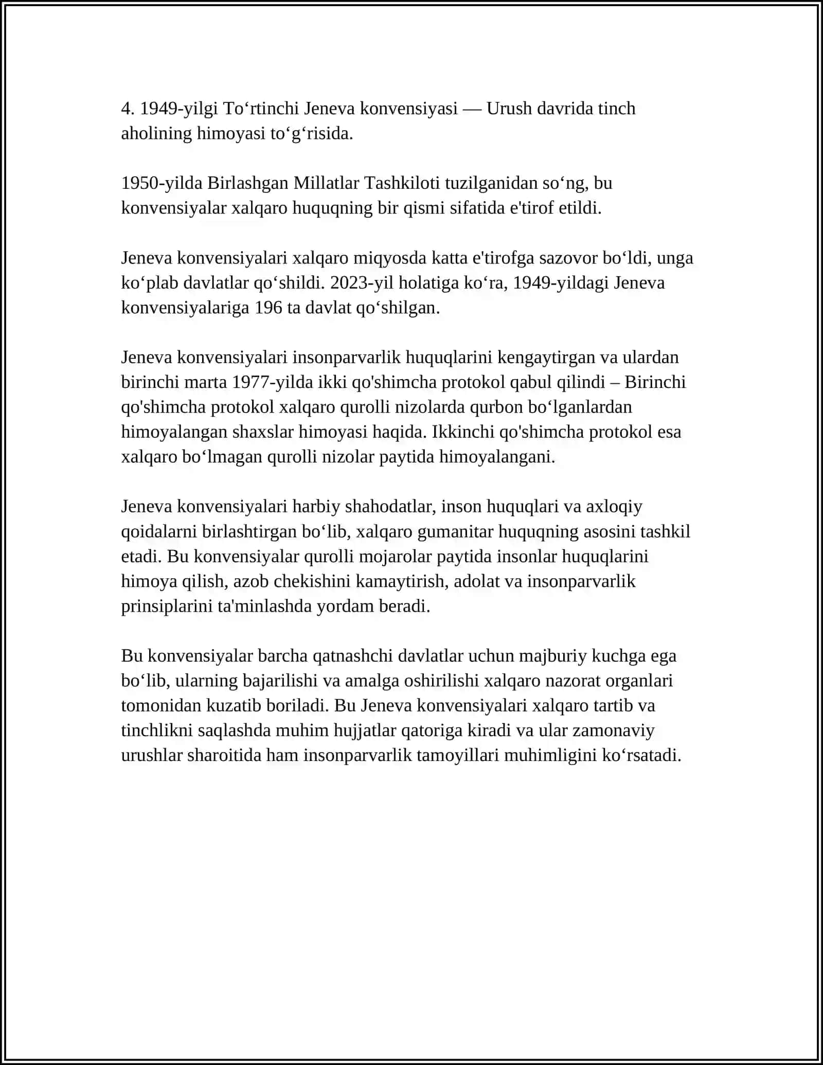 JENEVA KONVENSIYALARI GUMANITAR HUQUQ NORMALARINING TAKOMILLASHTIRISHNING YURIDIK ASOSI 4