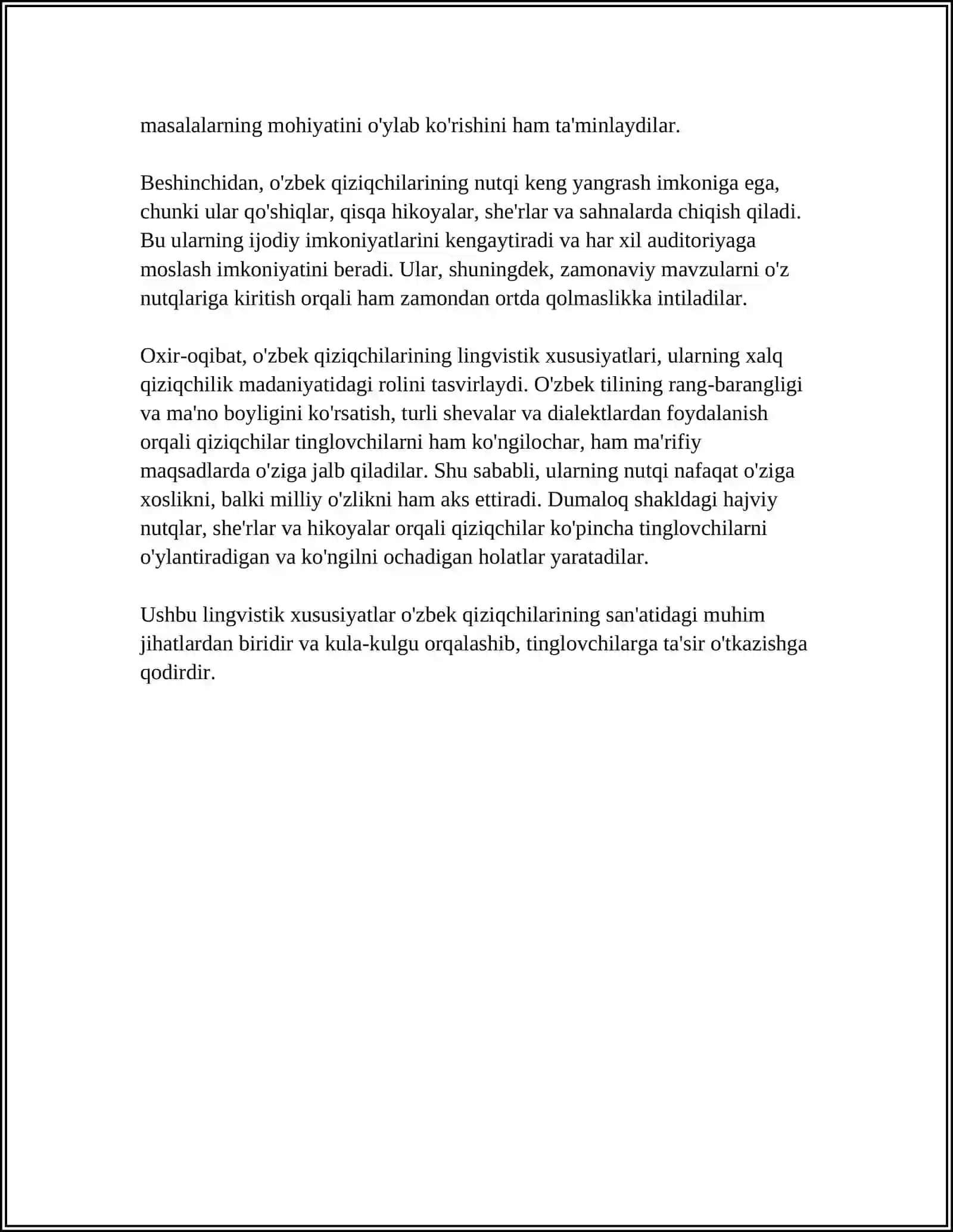 O‘ZBEK QIZIQCHILAR NUTQINING LINGVOSTILISTIK TADQIQI 4