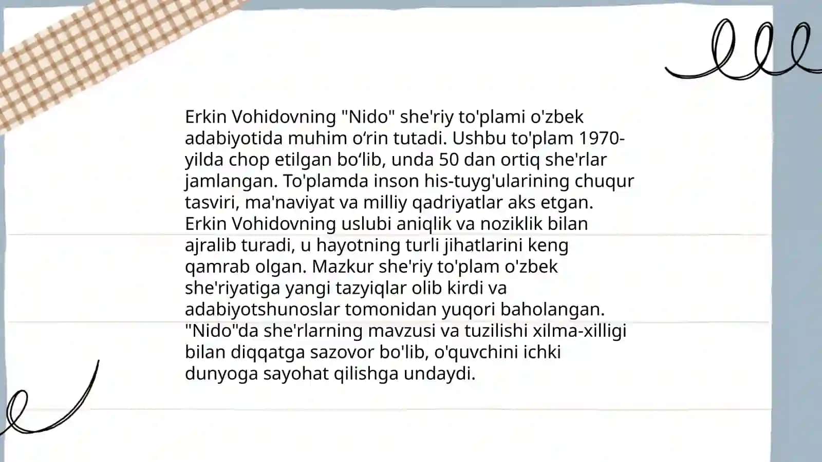 Abdulla Oripov, Erkin Vohidov she'riy to'plamlari tahlili 4