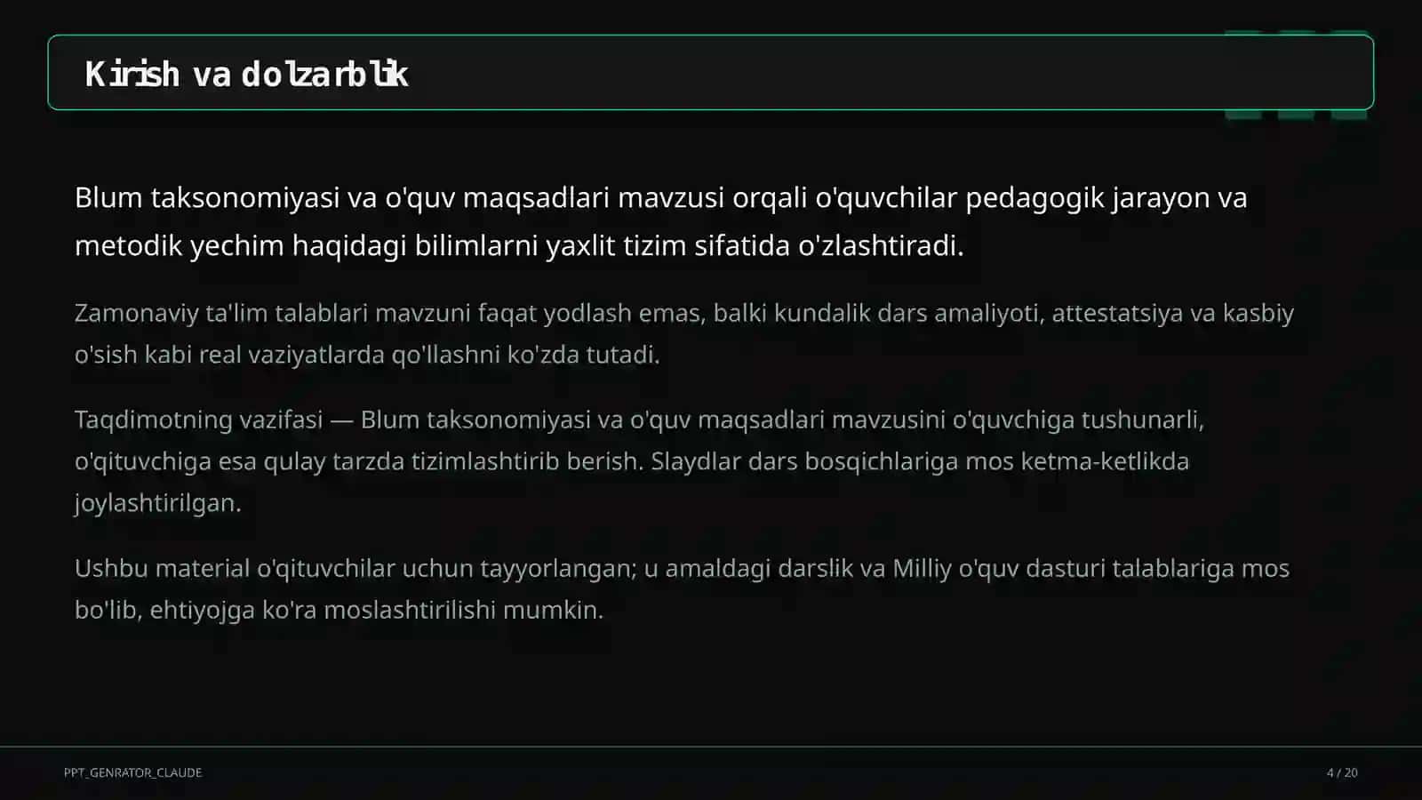 Blum taksonomiyasi va o'quv maqsadlari 4
