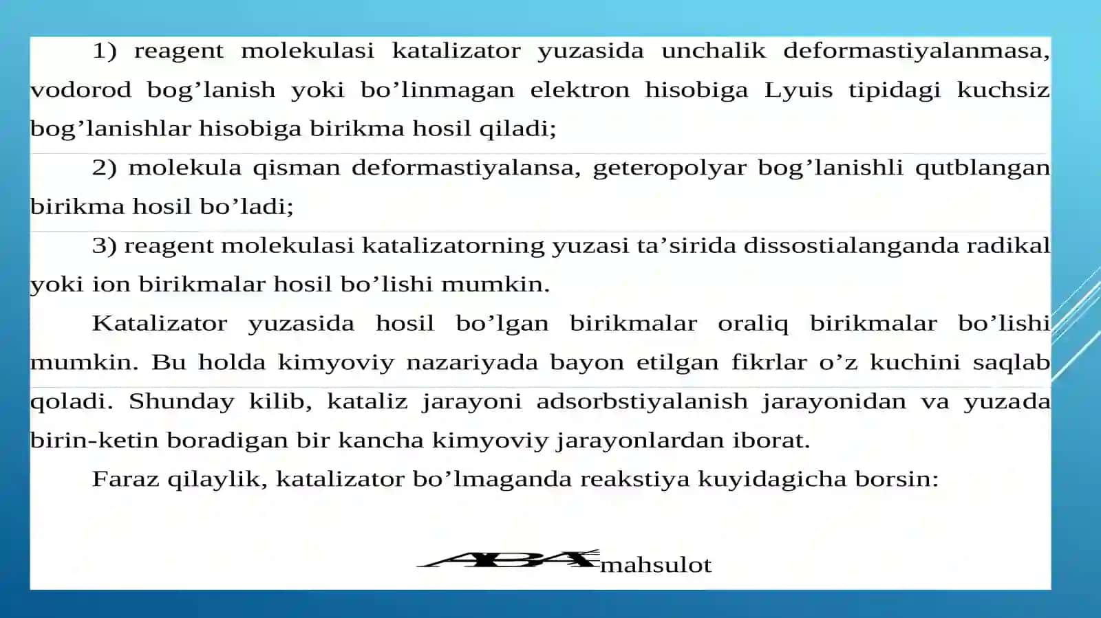Katalizatorni aktivligi va selektivligi. Diffuzion chegaralanish 4