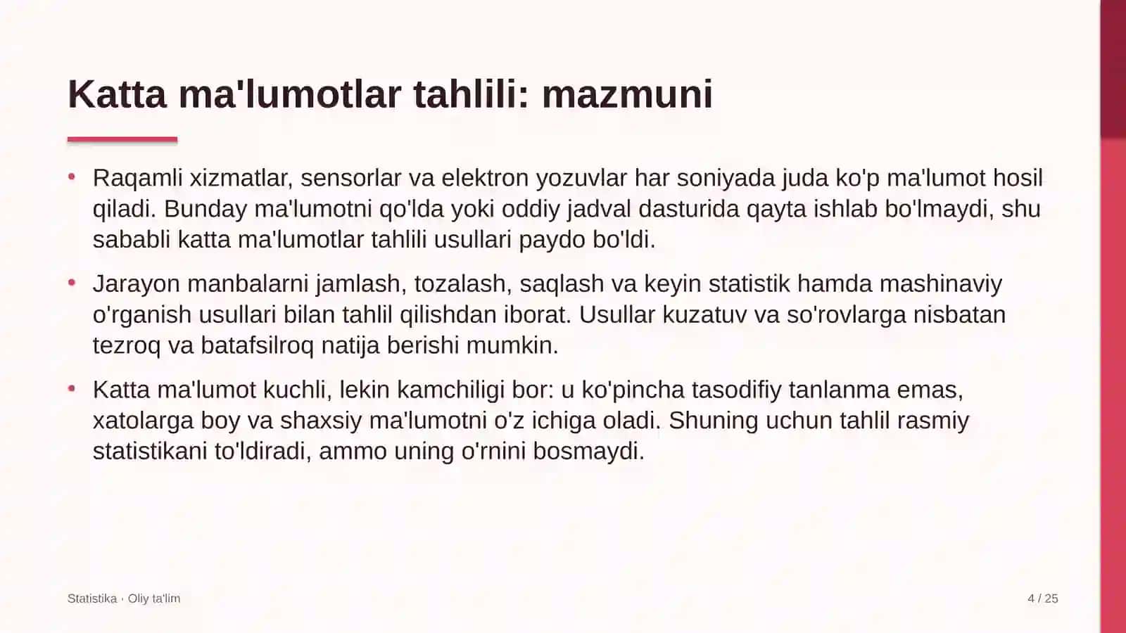 Statistika · Oliy ta'lim 4