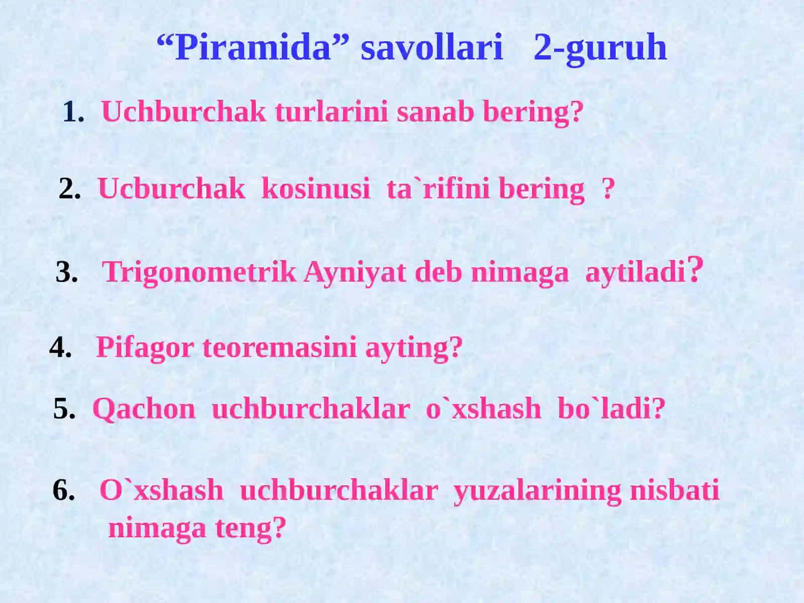 Uchburchak yuzini ikki tomoni va ular orasidagi burchak sinusida hisoblash 4