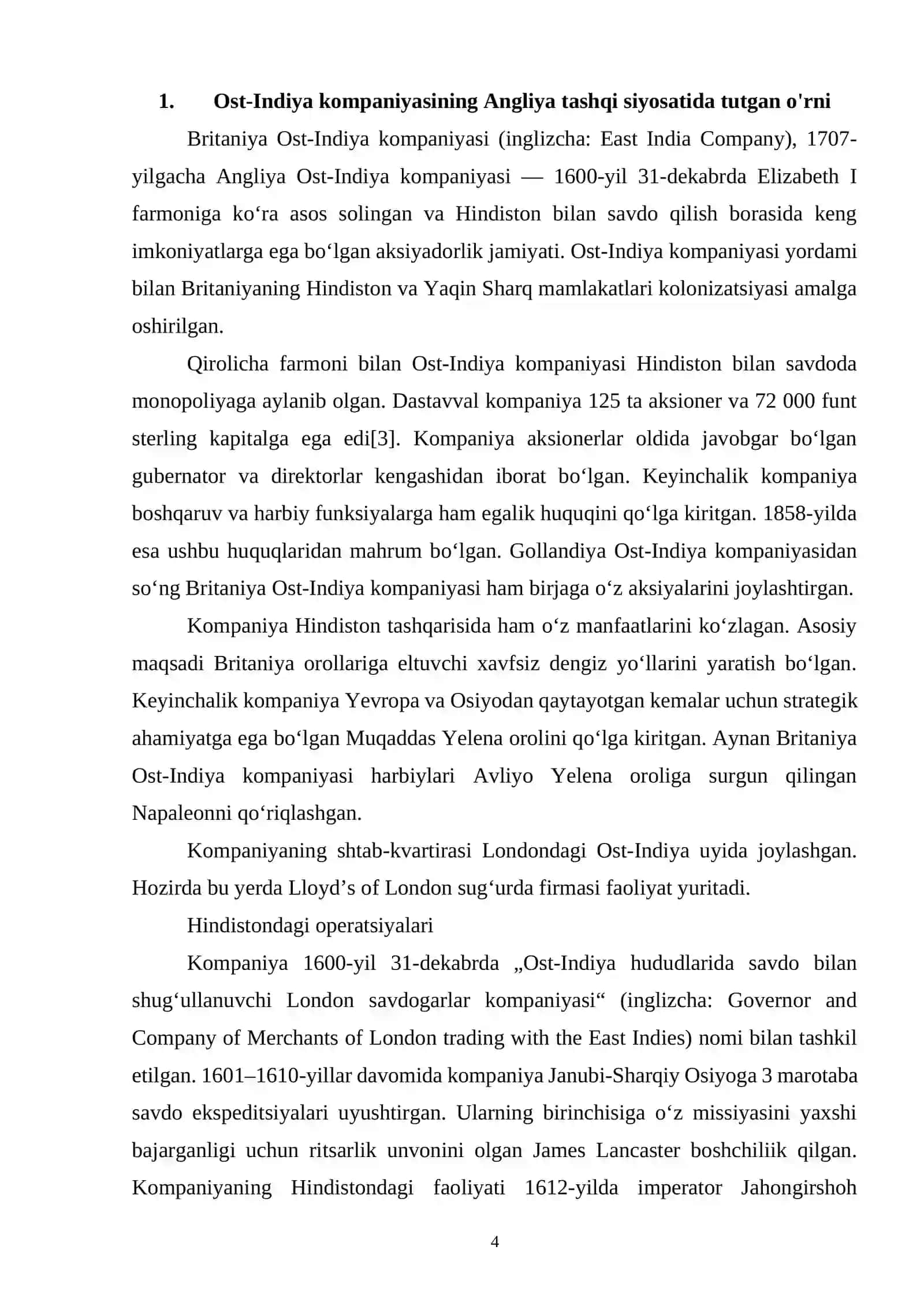 Ost-Indiya kompaniyasining Angliya tashqi siyosatida tutgan o'rni 4