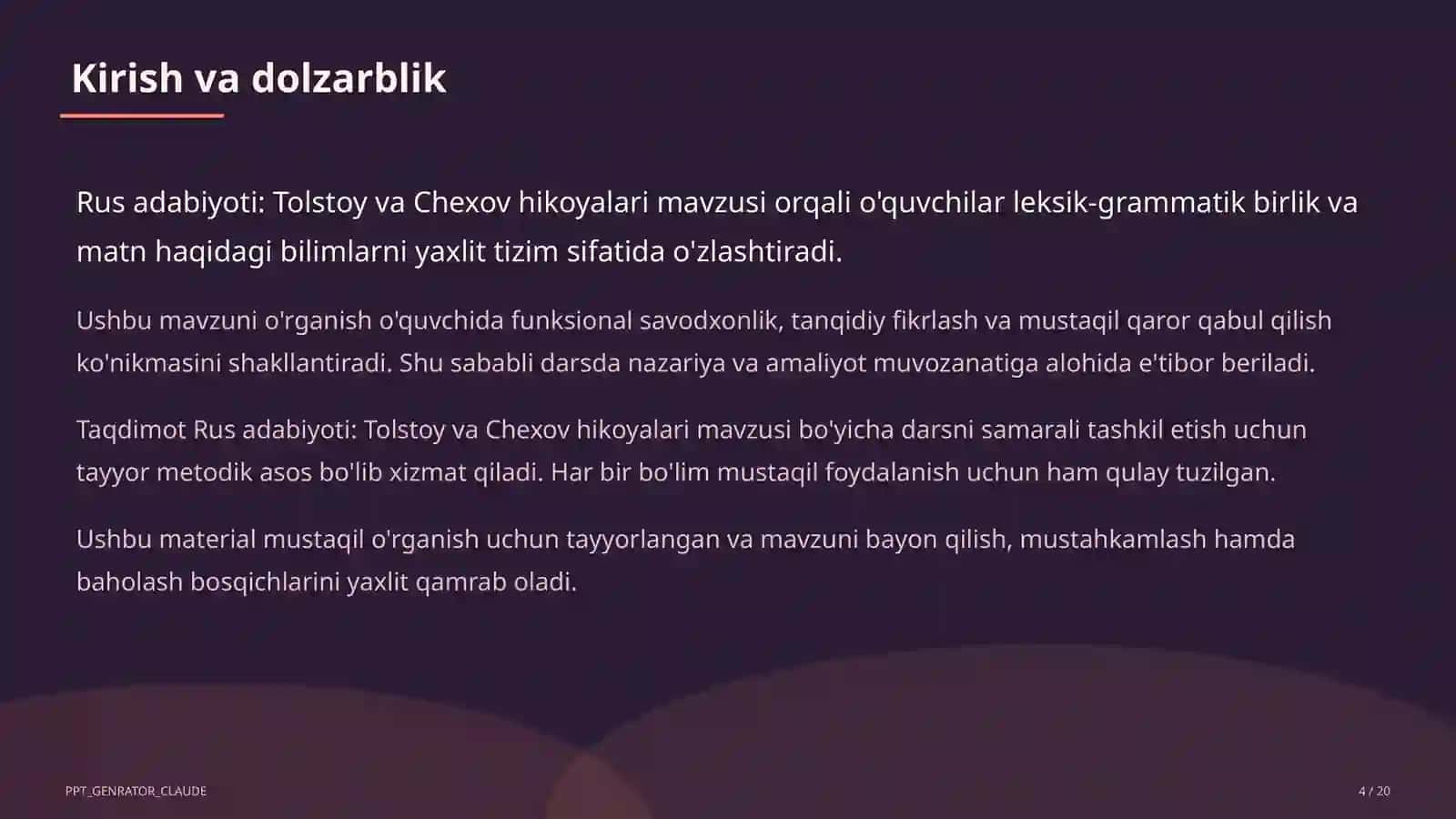 Rus adabiyoti: Tolstoy va Chexov hikoyalari (10-sinf) 4