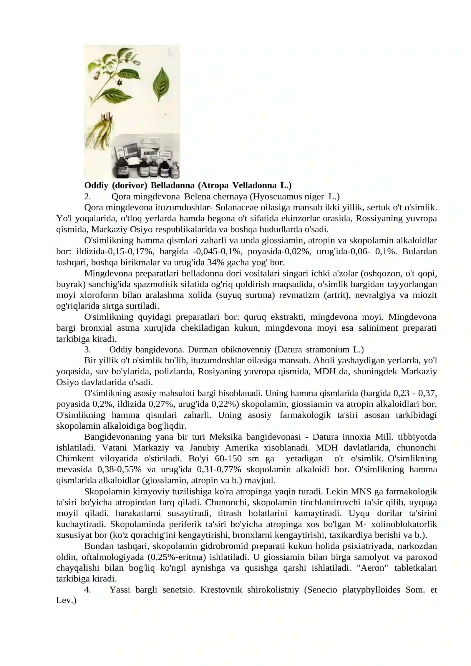 Belladona, bangidevona, mingdevona o'simlik preparatlari 4