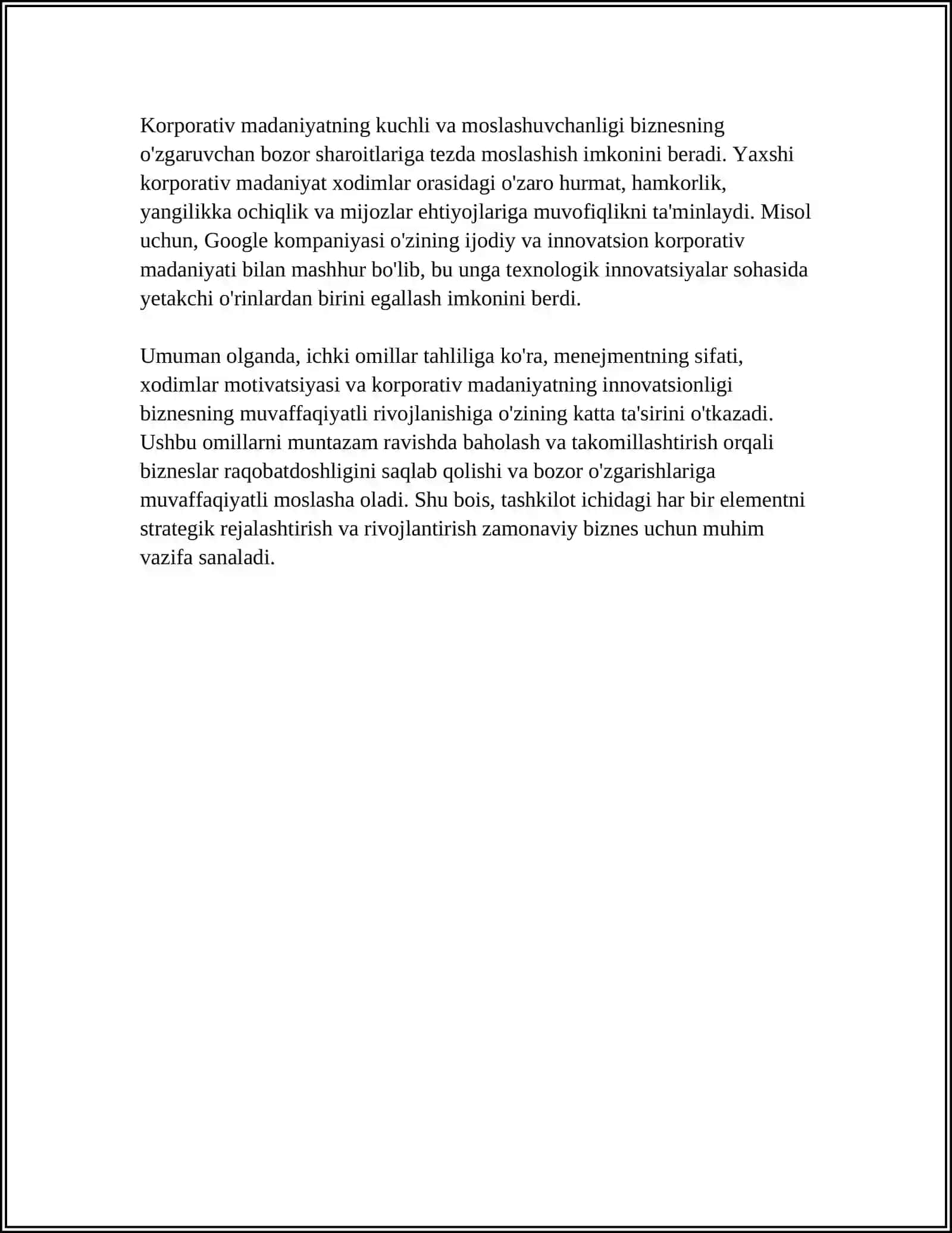 Biznesda ichki omillarning ta'sirini tahlil qilish 4